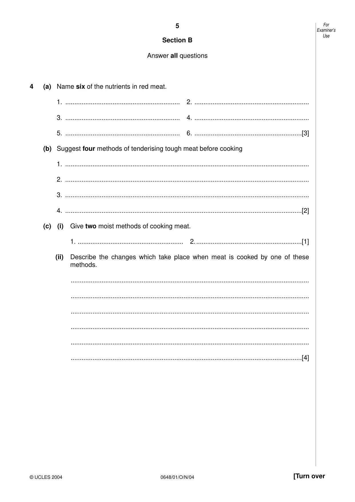Cambridge IGCSE Food and Nutrition 0648 2004 Oct/Nov Paper 1 · Variant 1 question paper, page 5 of 12
