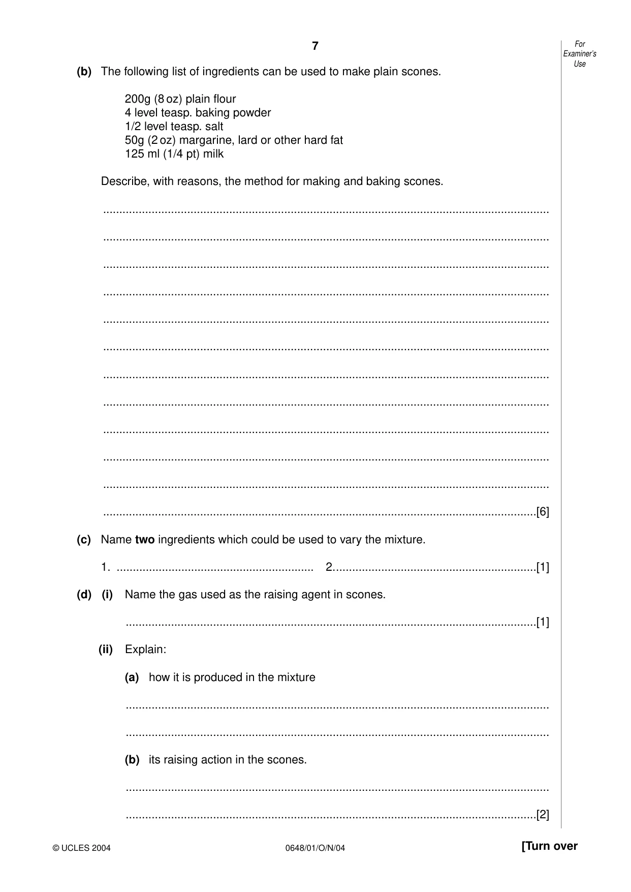 Cambridge IGCSE Food and Nutrition 0648 2004 Oct/Nov Paper 1 · Variant 1 question paper, page 7 of 12