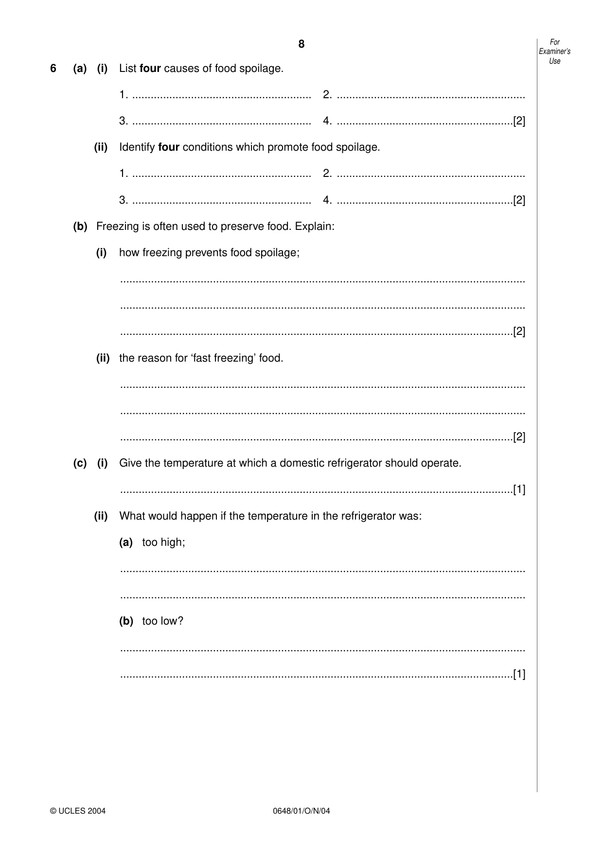 Cambridge IGCSE Food and Nutrition 0648 2004 Oct/Nov Paper 1 · Variant 1 question paper, page 8 of 12