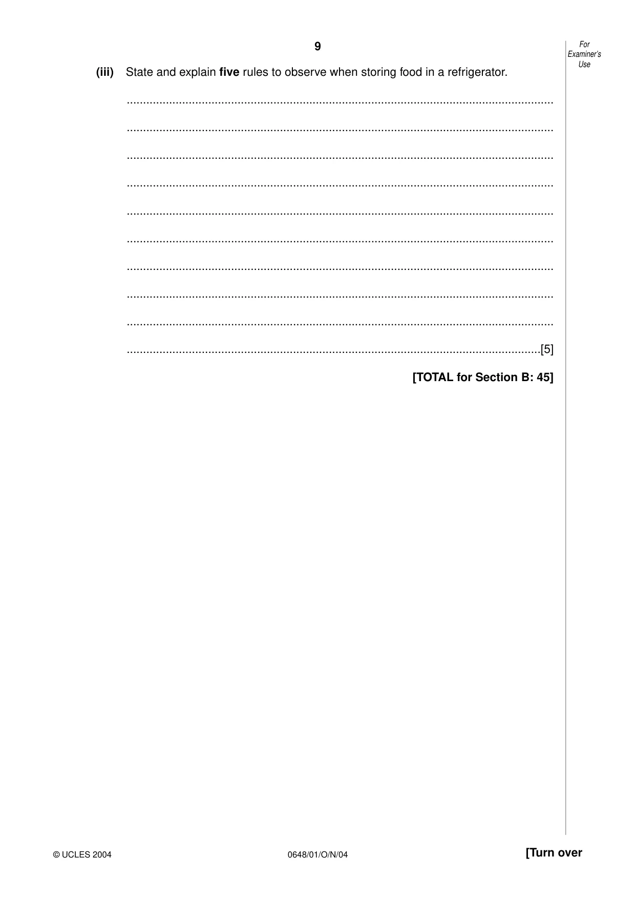 Cambridge IGCSE Food and Nutrition 0648 2004 Oct/Nov Paper 1 · Variant 1 question paper, page 9 of 12