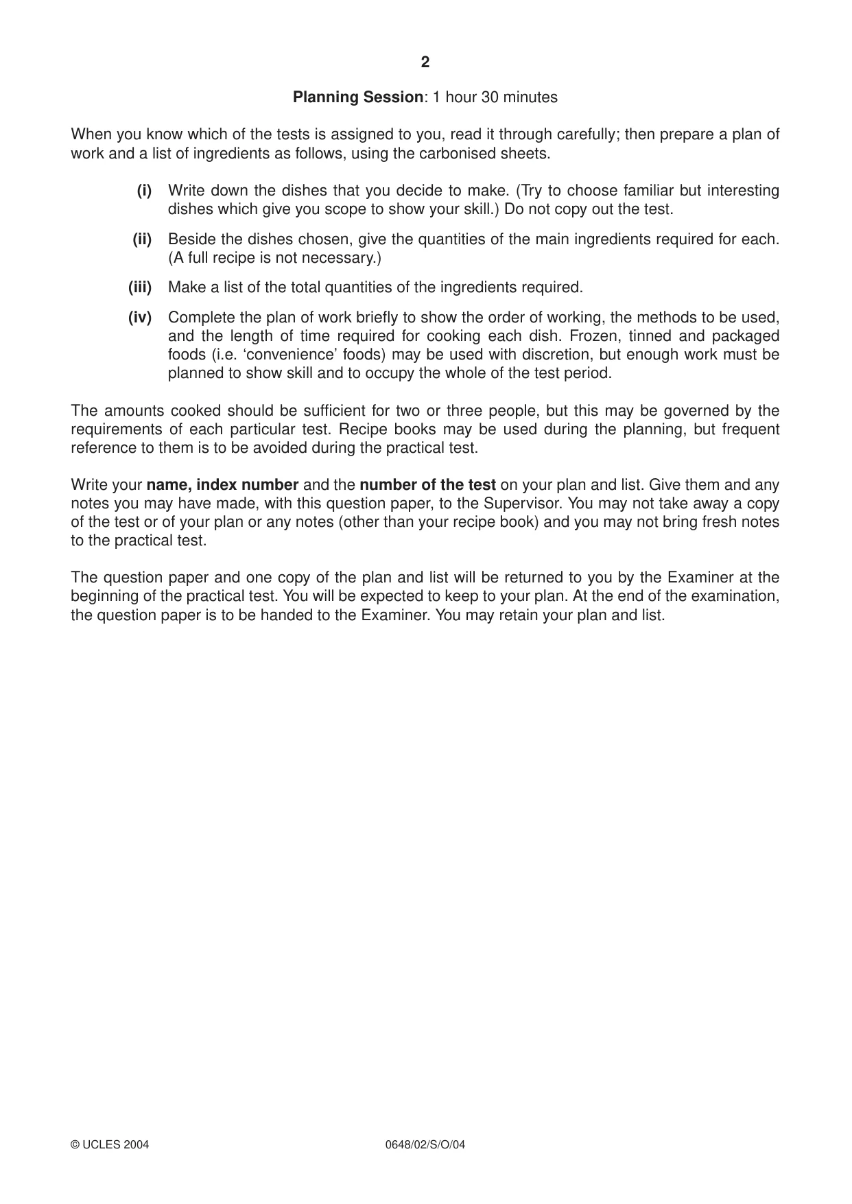 Cambridge IGCSE Food and Nutrition 0648 2004 Oct/Nov Paper 2 · Variant 1 question paper, page 2 of 4