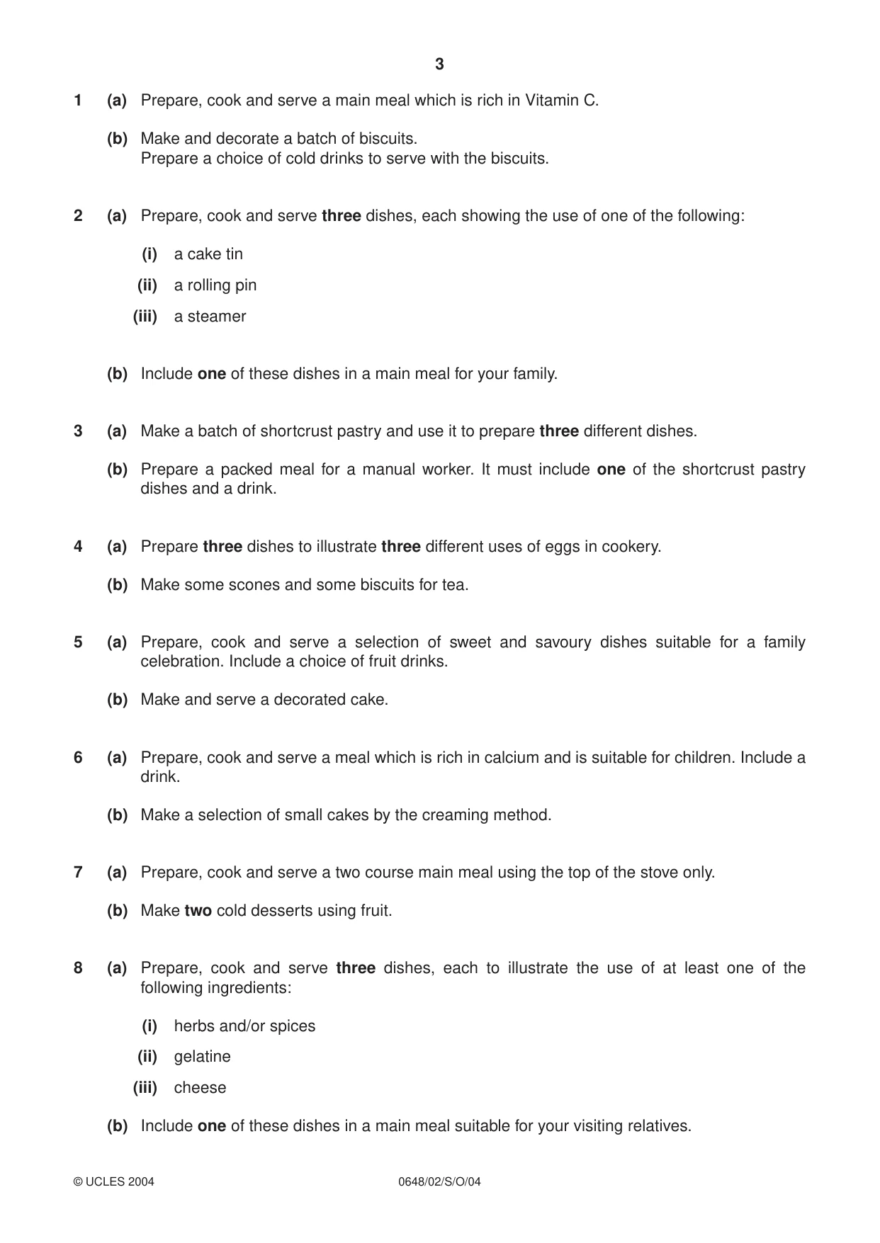 Cambridge IGCSE Food and Nutrition 0648 2004 Oct/Nov Paper 2 · Variant 1 question paper, page 3 of 4