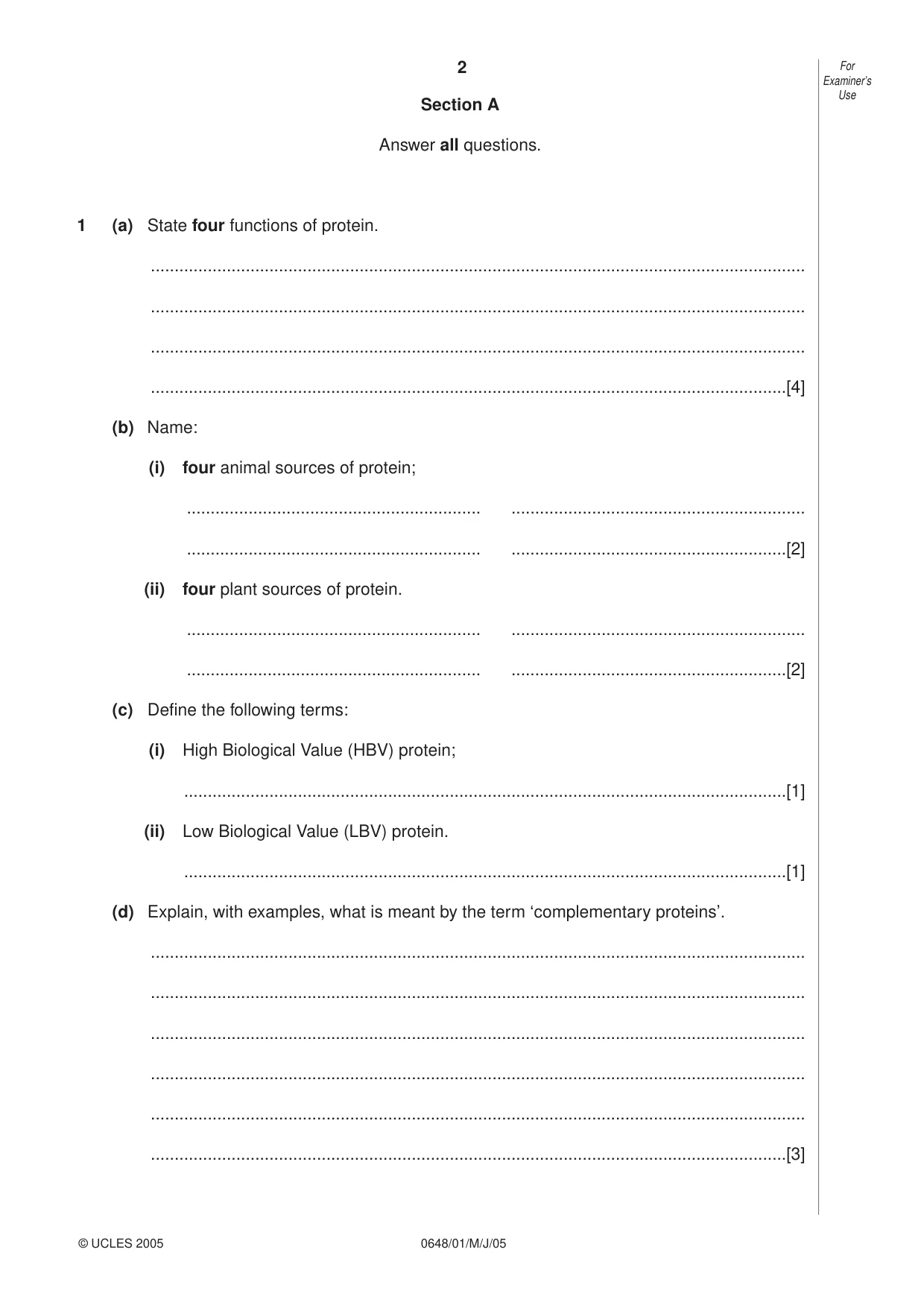 Cambridge IGCSE Food and Nutrition 0648 2005 May/June Paper 1 · Variant 1 question paper, page 2 of 12