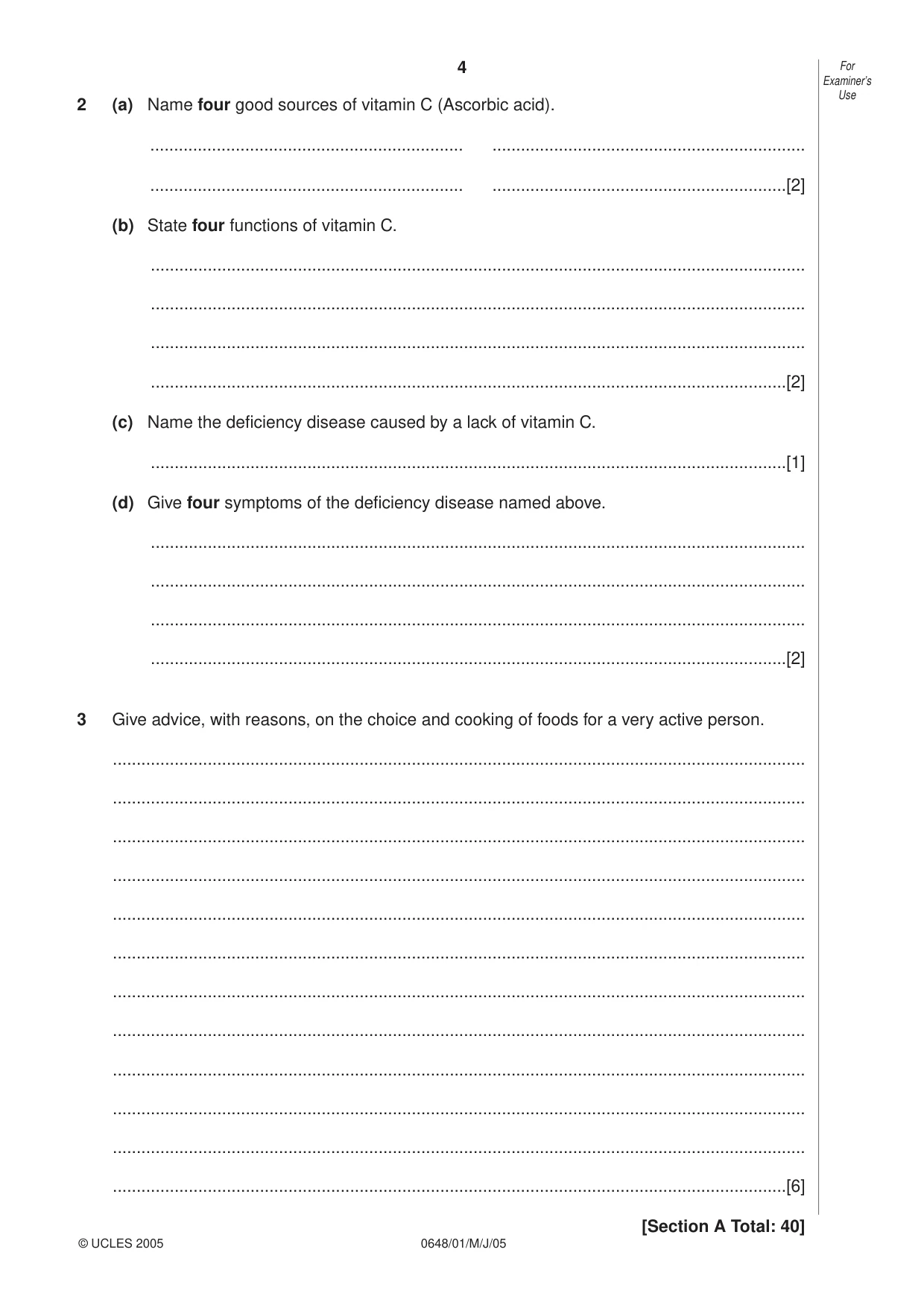 Cambridge IGCSE Food and Nutrition 0648 2005 May/June Paper 1 · Variant 1 question paper, page 4 of 12