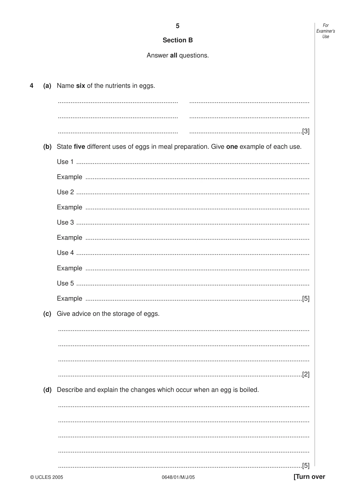 Cambridge IGCSE Food and Nutrition 0648 2005 May/June Paper 1 · Variant 1 question paper, page 5 of 12