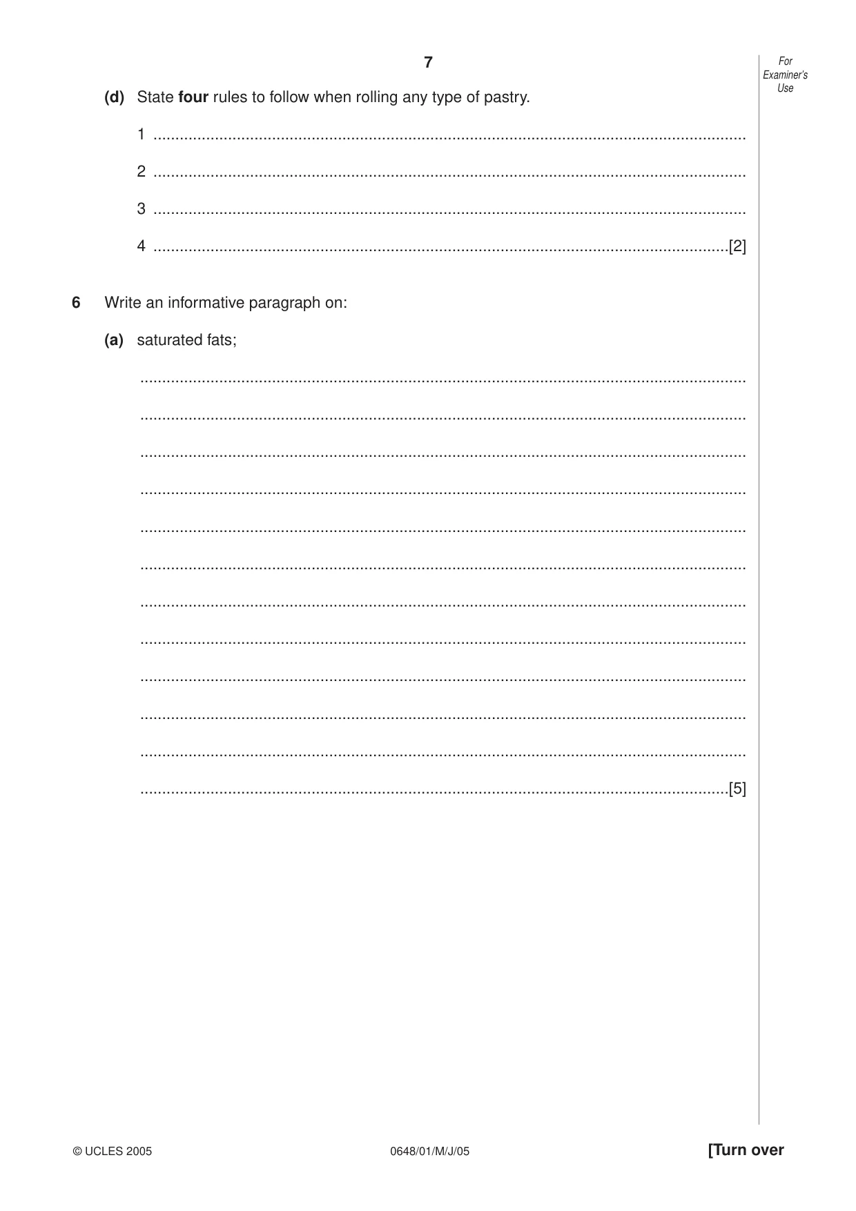 Cambridge IGCSE Food and Nutrition 0648 2005 May/June Paper 1 · Variant 1 question paper, page 7 of 12
