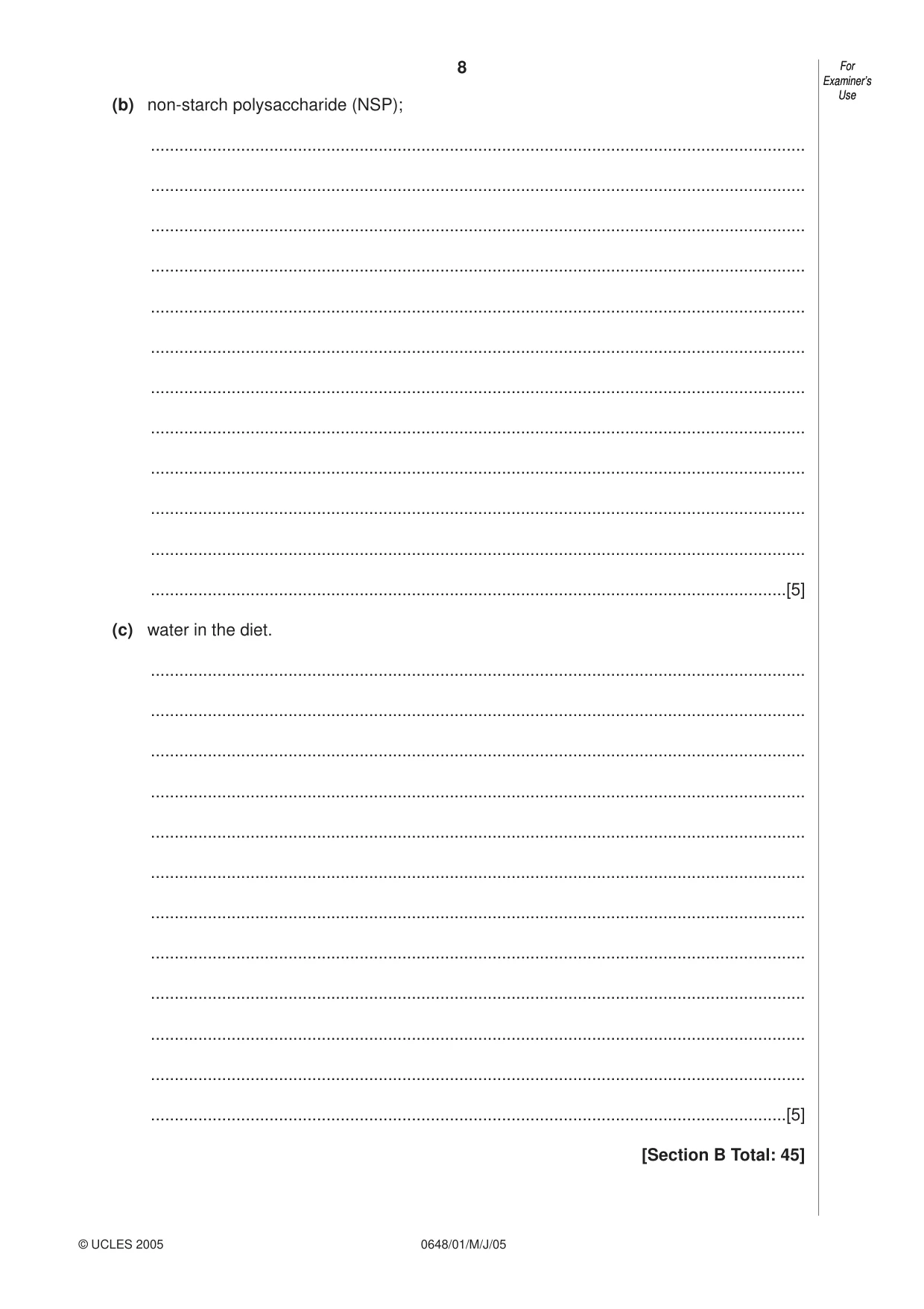 Cambridge IGCSE Food and Nutrition 0648 2005 May/June Paper 1 · Variant 1 question paper, page 8 of 12