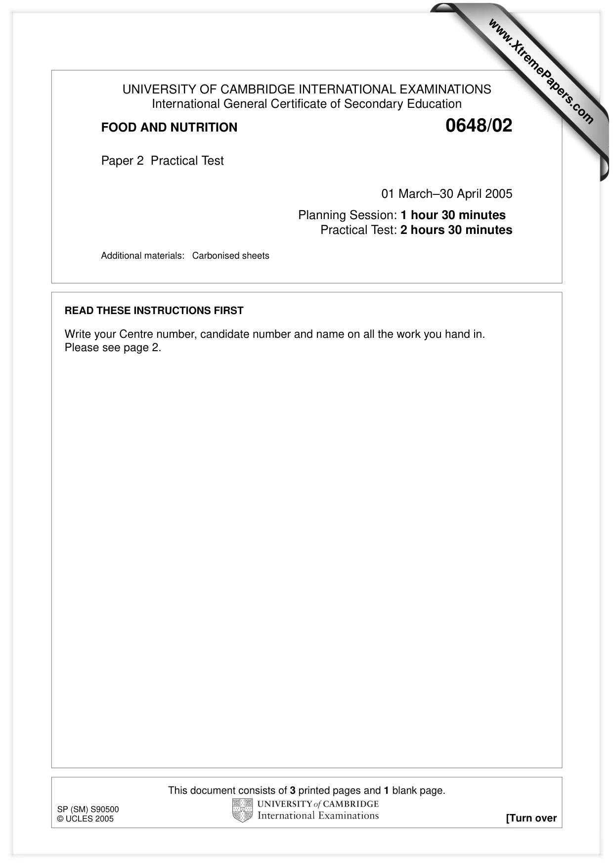 Cambridge IGCSE Food and Nutrition 0648 2005 May/June Paper 2 · Variant 1 question paper, page 1 of 4