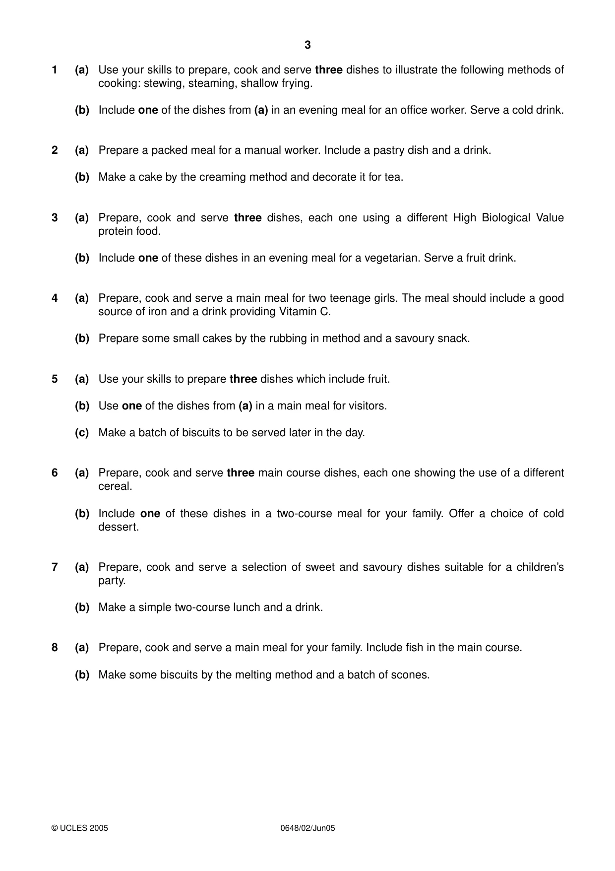 Cambridge IGCSE Food and Nutrition 0648 2005 May/June Paper 2 · Variant 1 question paper, page 3 of 4