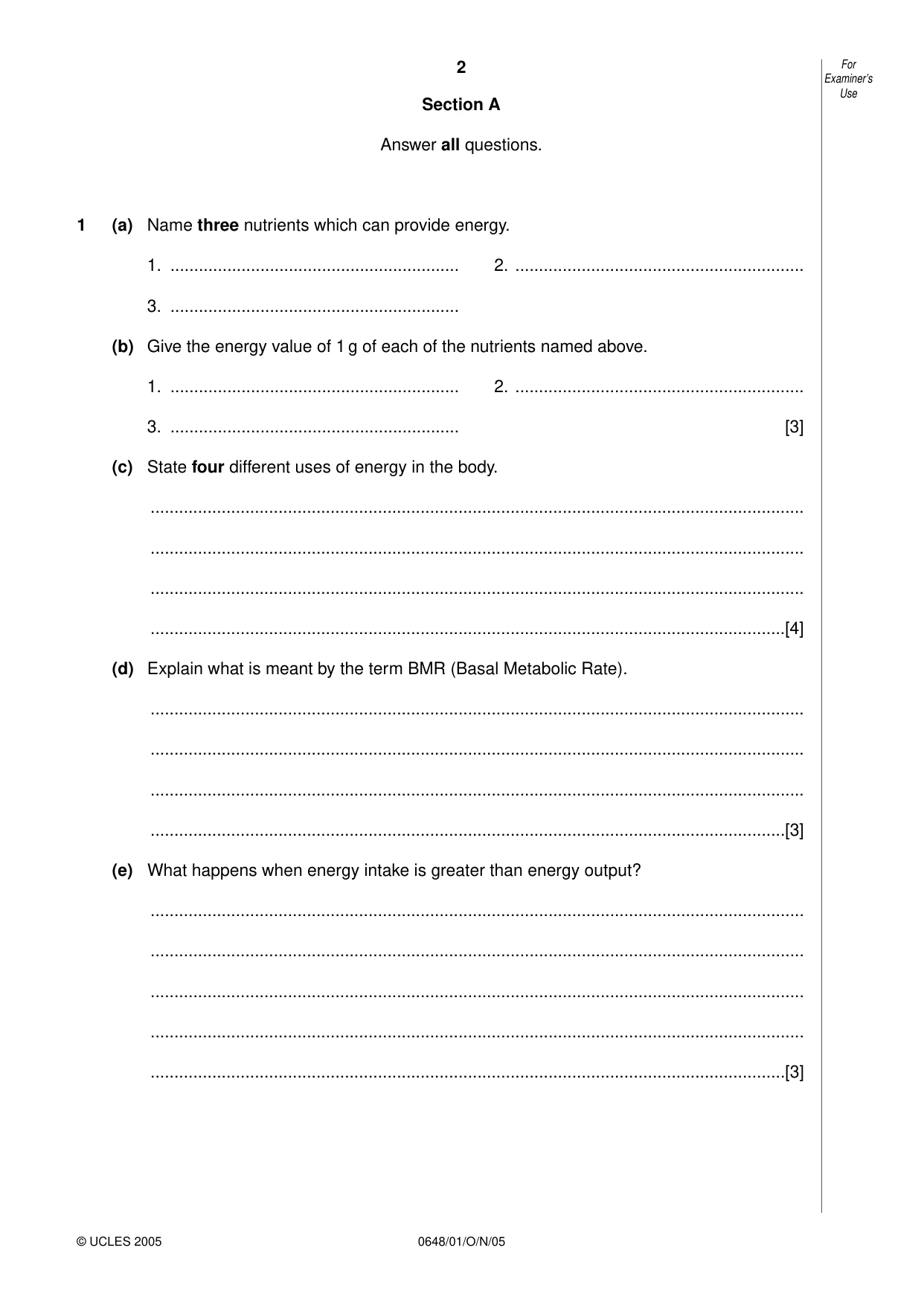 Cambridge IGCSE Food and Nutrition 0648 2005 Oct/Nov Paper 1 · Variant 1 question paper, page 2 of 12
