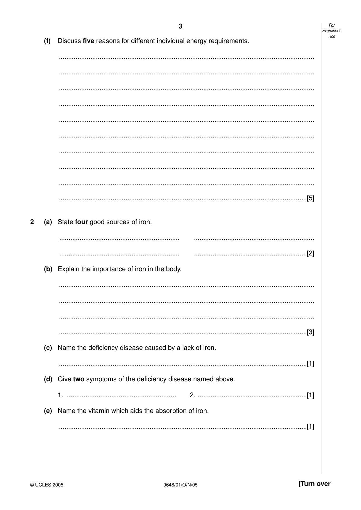 Cambridge IGCSE Food and Nutrition 0648 2005 Oct/Nov Paper 1 · Variant 1 question paper, page 3 of 12