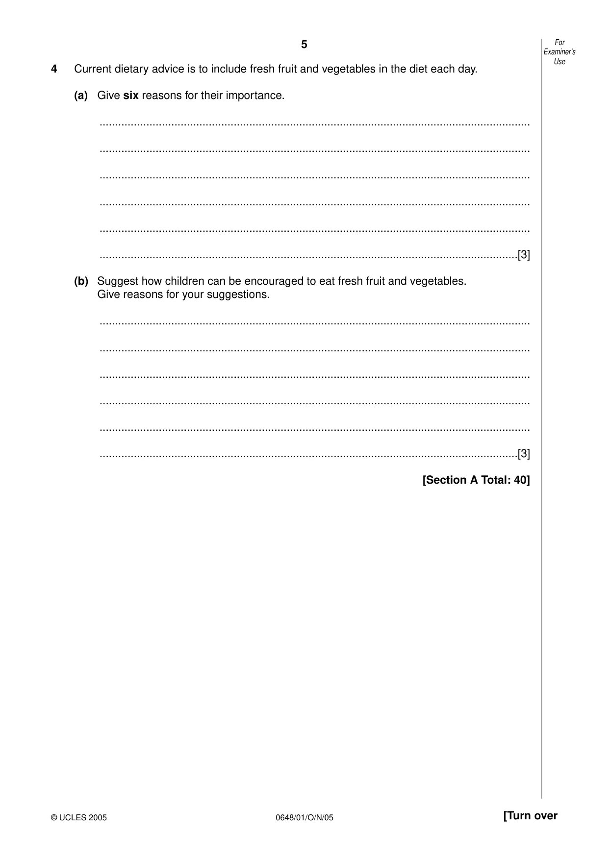 Cambridge IGCSE Food and Nutrition 0648 2005 Oct/Nov Paper 1 · Variant 1 question paper, page 5 of 12