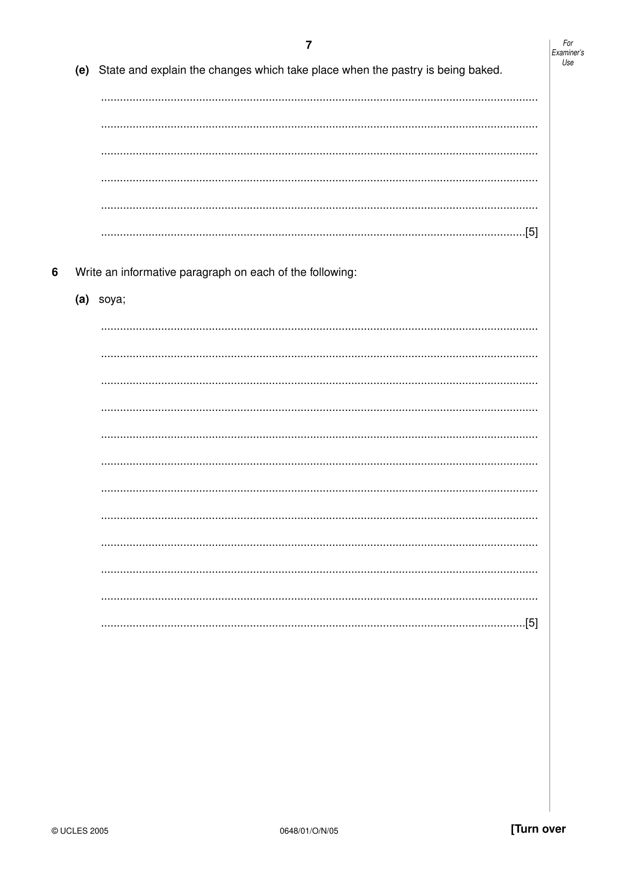 Cambridge IGCSE Food and Nutrition 0648 2005 Oct/Nov Paper 1 · Variant 1 question paper, page 7 of 12