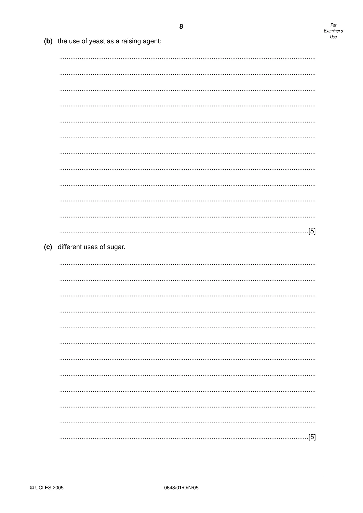 Cambridge IGCSE Food and Nutrition 0648 2005 Oct/Nov Paper 1 · Variant 1 question paper, page 8 of 12