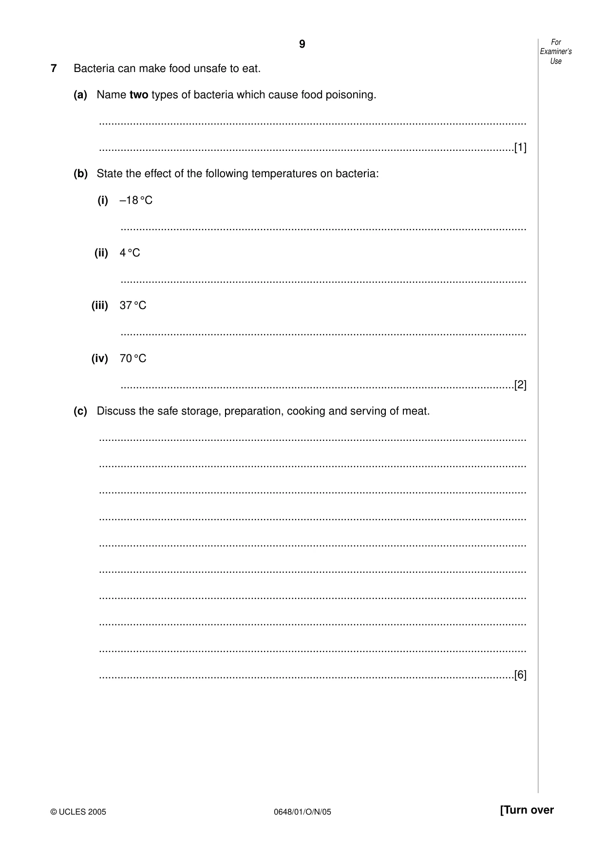 Cambridge IGCSE Food and Nutrition 0648 2005 Oct/Nov Paper 1 · Variant 1 question paper, page 9 of 12