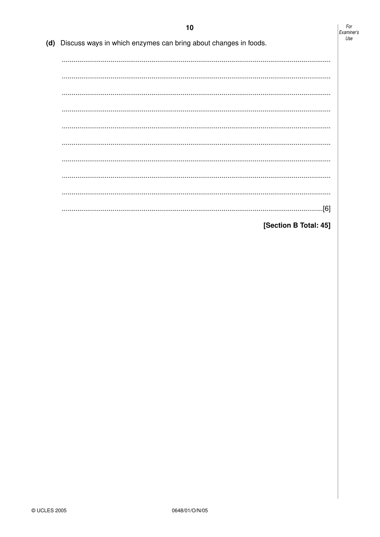 Cambridge IGCSE Food and Nutrition 0648 2005 Oct/Nov Paper 1 · Variant 1 question paper, page 10 of 12