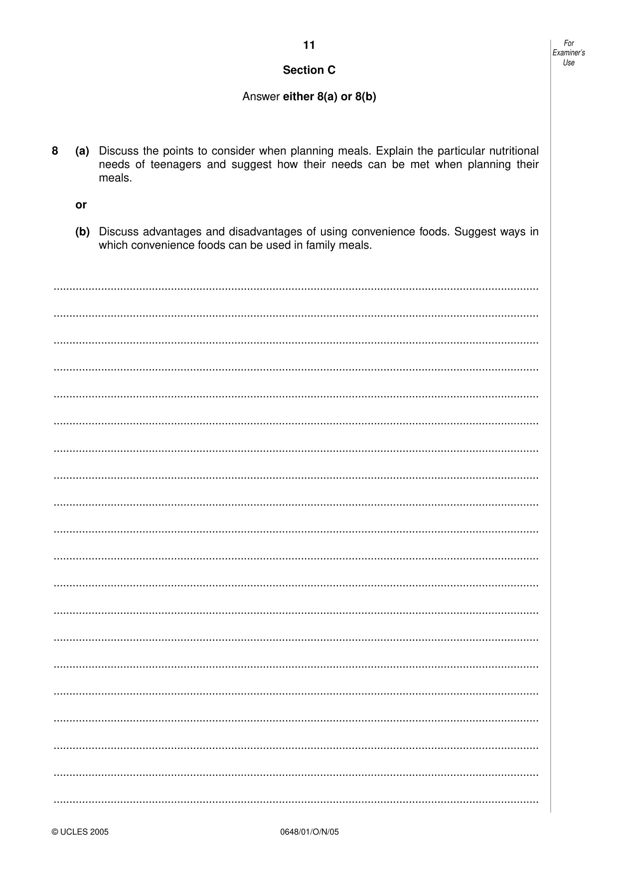 Cambridge IGCSE Food and Nutrition 0648 2005 Oct/Nov Paper 1 · Variant 1 question paper, page 11 of 12