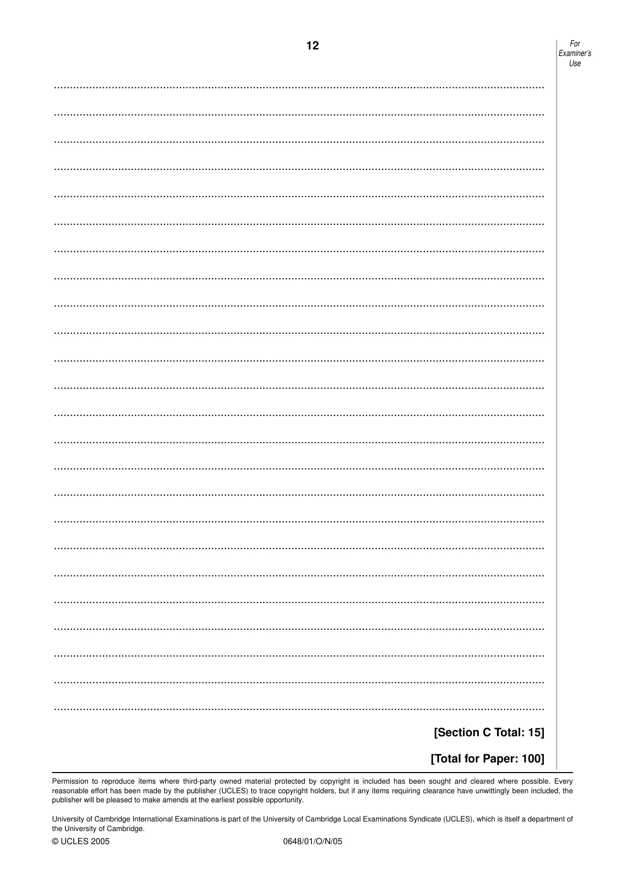 Cambridge IGCSE Food and Nutrition 0648 2005 Oct/Nov Paper 1 · Variant 1 question paper, page 12 of 12