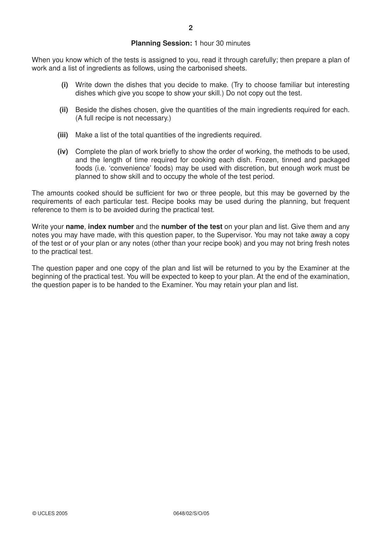 Cambridge IGCSE Food and Nutrition 0648 2005 Oct/Nov Paper 2 · Variant 1 question paper, page 2 of 4