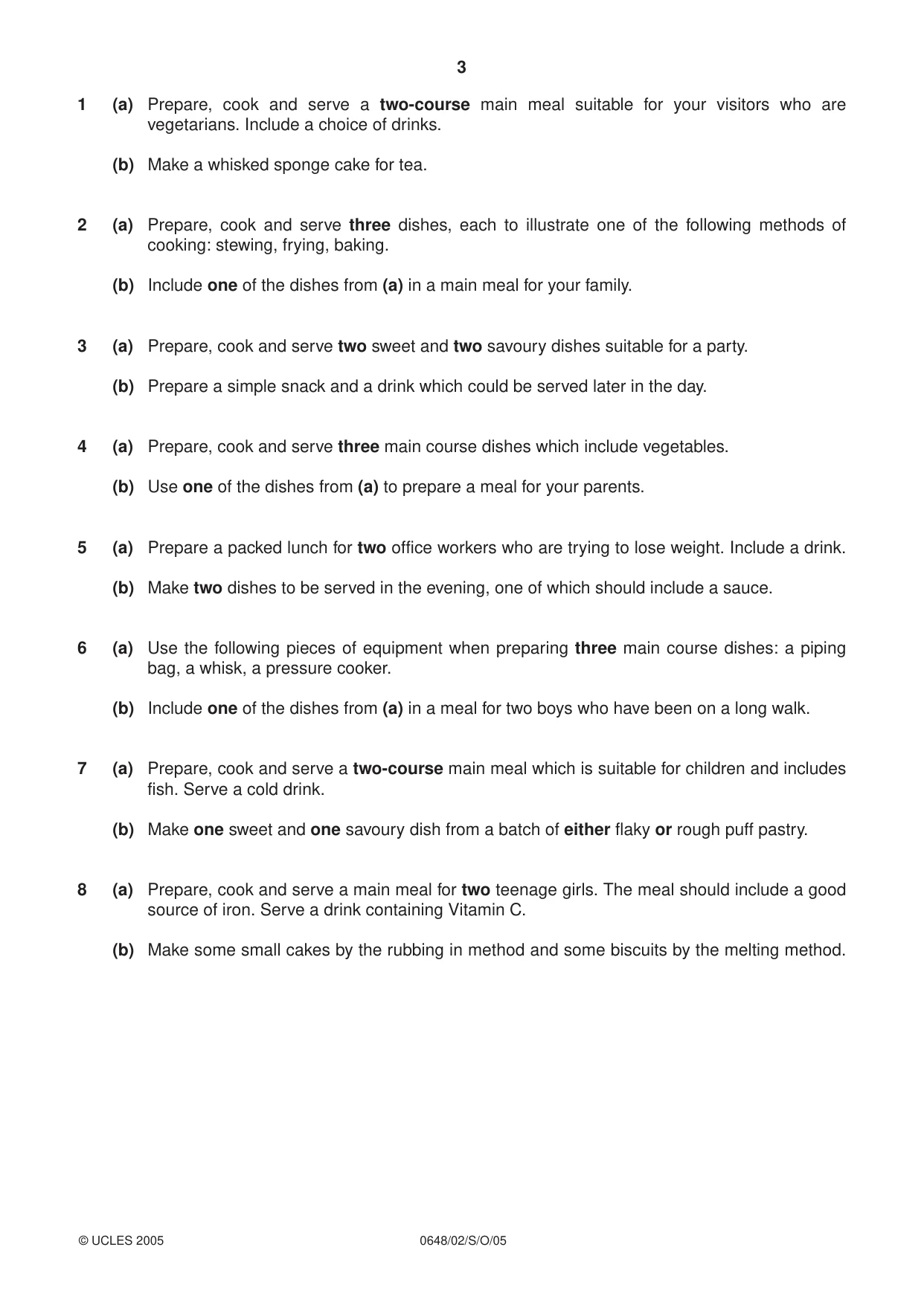Cambridge IGCSE Food and Nutrition 0648 2005 Oct/Nov Paper 2 · Variant 1 question paper, page 3 of 4