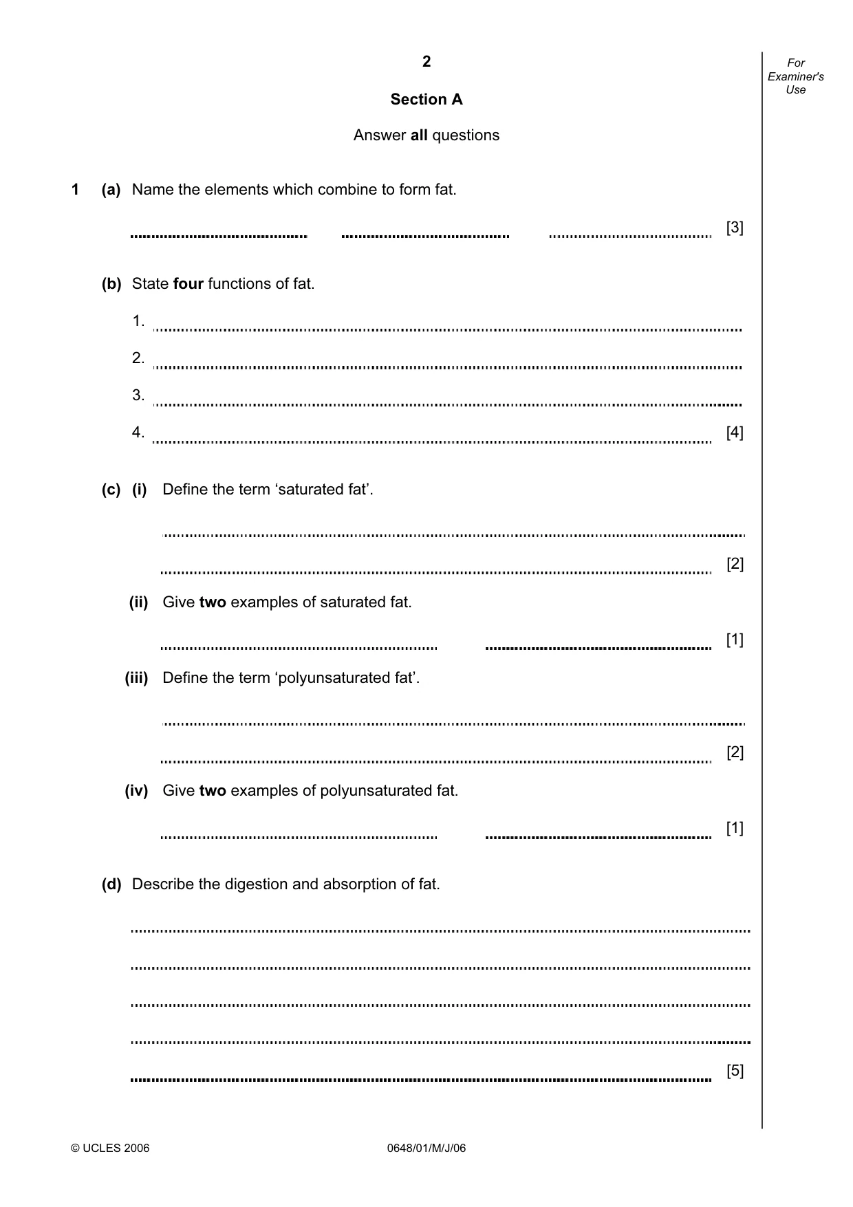 Cambridge IGCSE Food and Nutrition 0648 2006 May/June Paper 1 · Variant 1 question paper, page 2 of 12