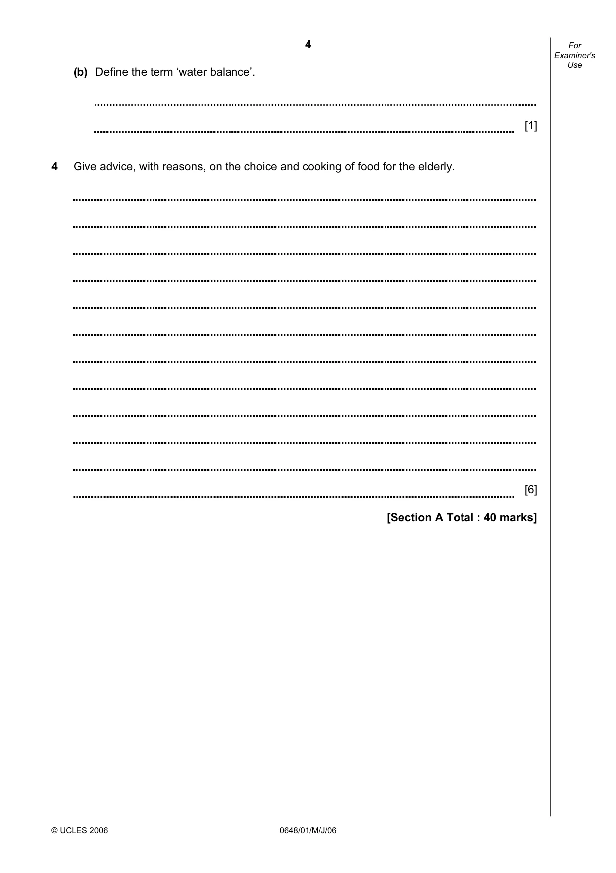 Cambridge IGCSE Food and Nutrition 0648 2006 May/June Paper 1 · Variant 1 question paper, page 4 of 12