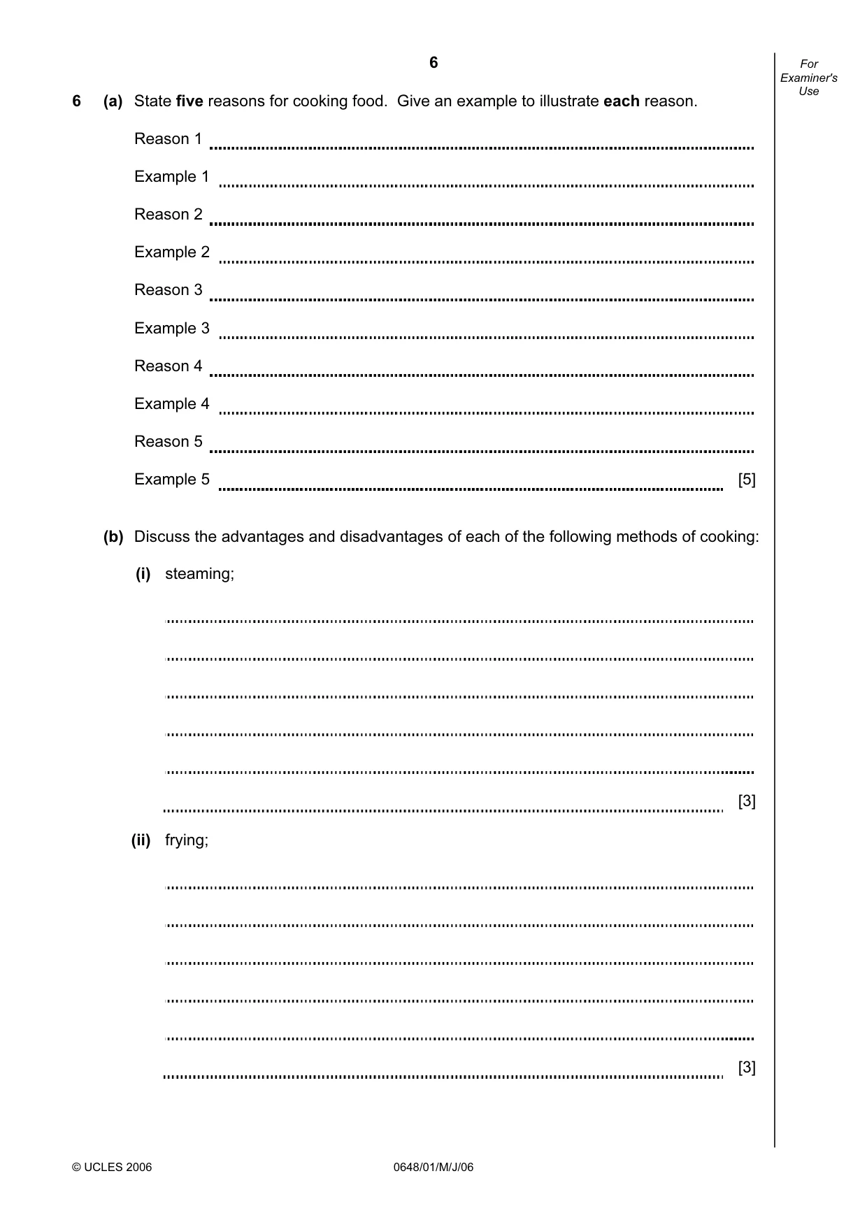 Cambridge IGCSE Food and Nutrition 0648 2006 May/June Paper 1 · Variant 1 question paper, page 6 of 12