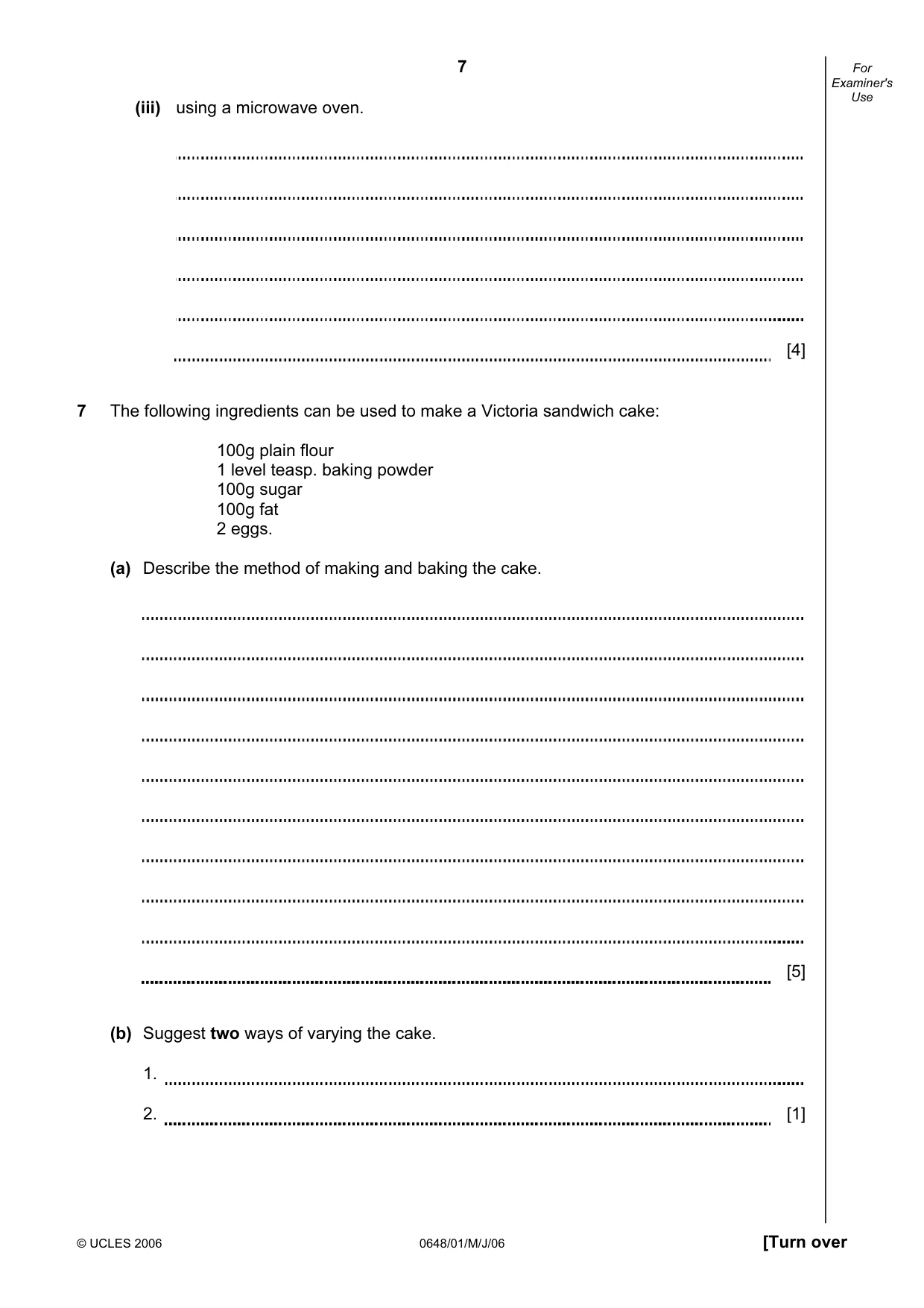 Cambridge IGCSE Food and Nutrition 0648 2006 May/June Paper 1 · Variant 1 question paper, page 7 of 12