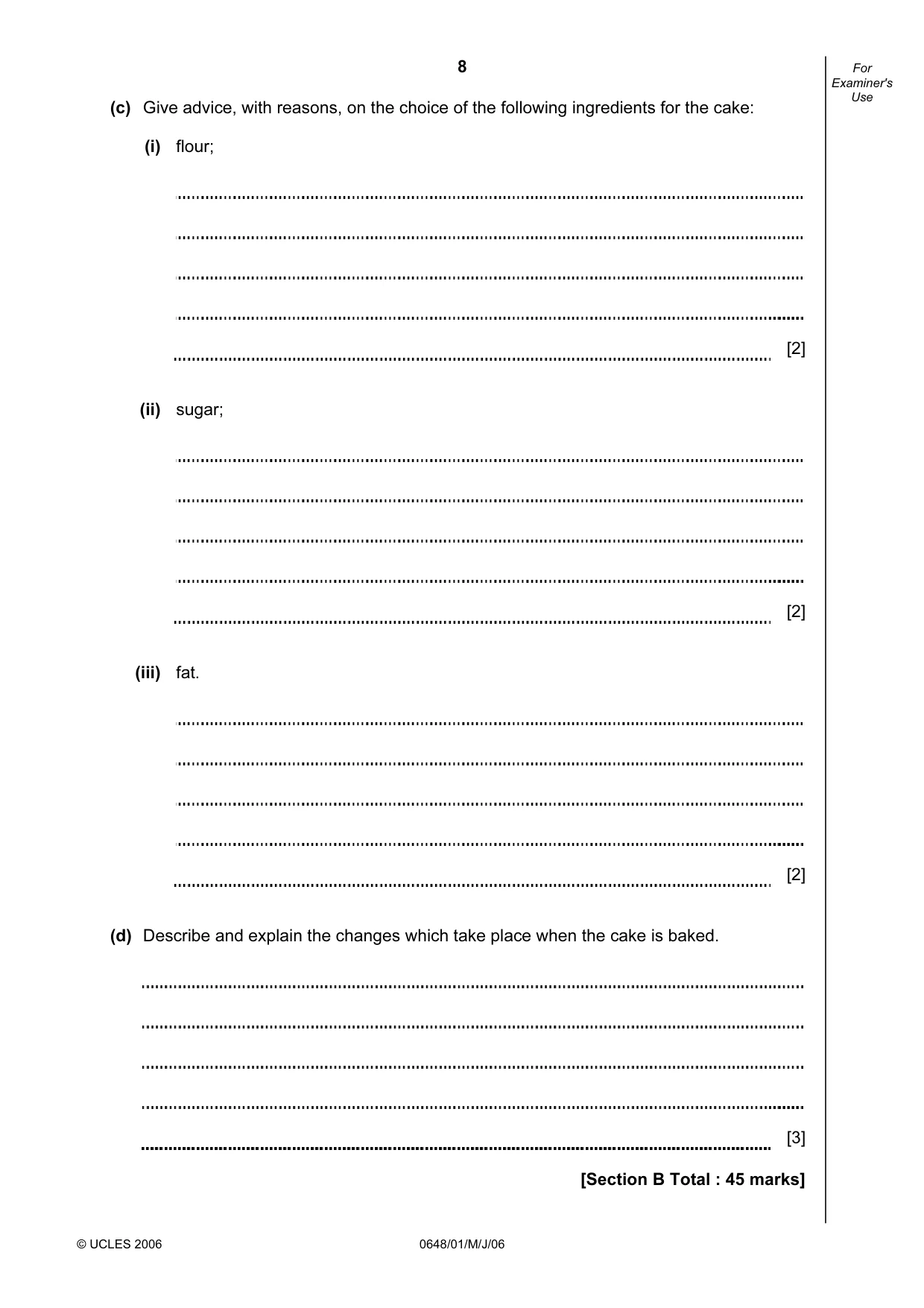 Cambridge IGCSE Food and Nutrition 0648 2006 May/June Paper 1 · Variant 1 question paper, page 8 of 12
