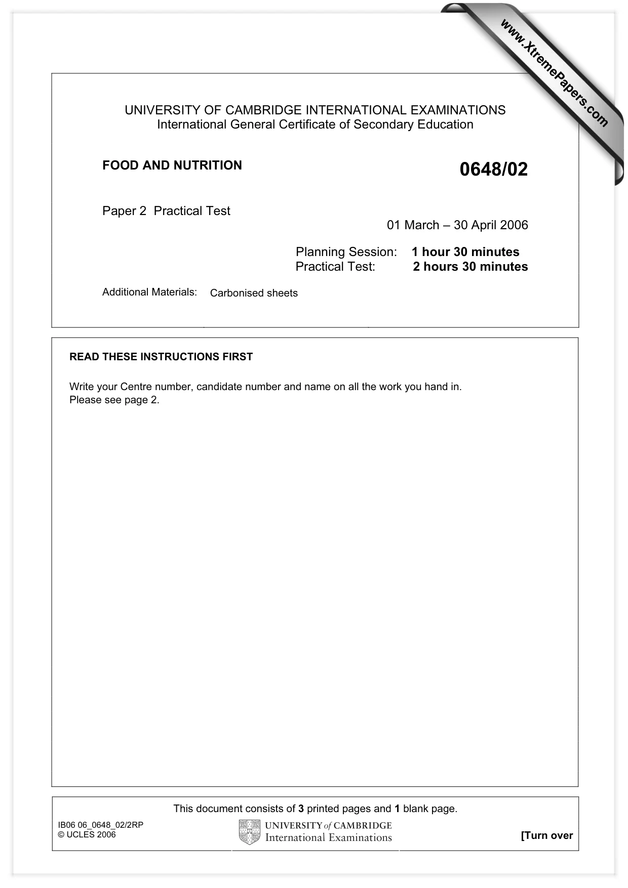 Cambridge IGCSE Food and Nutrition 0648 2006 May/June Paper 2 · Variant 1 question paper, page 1 of 4