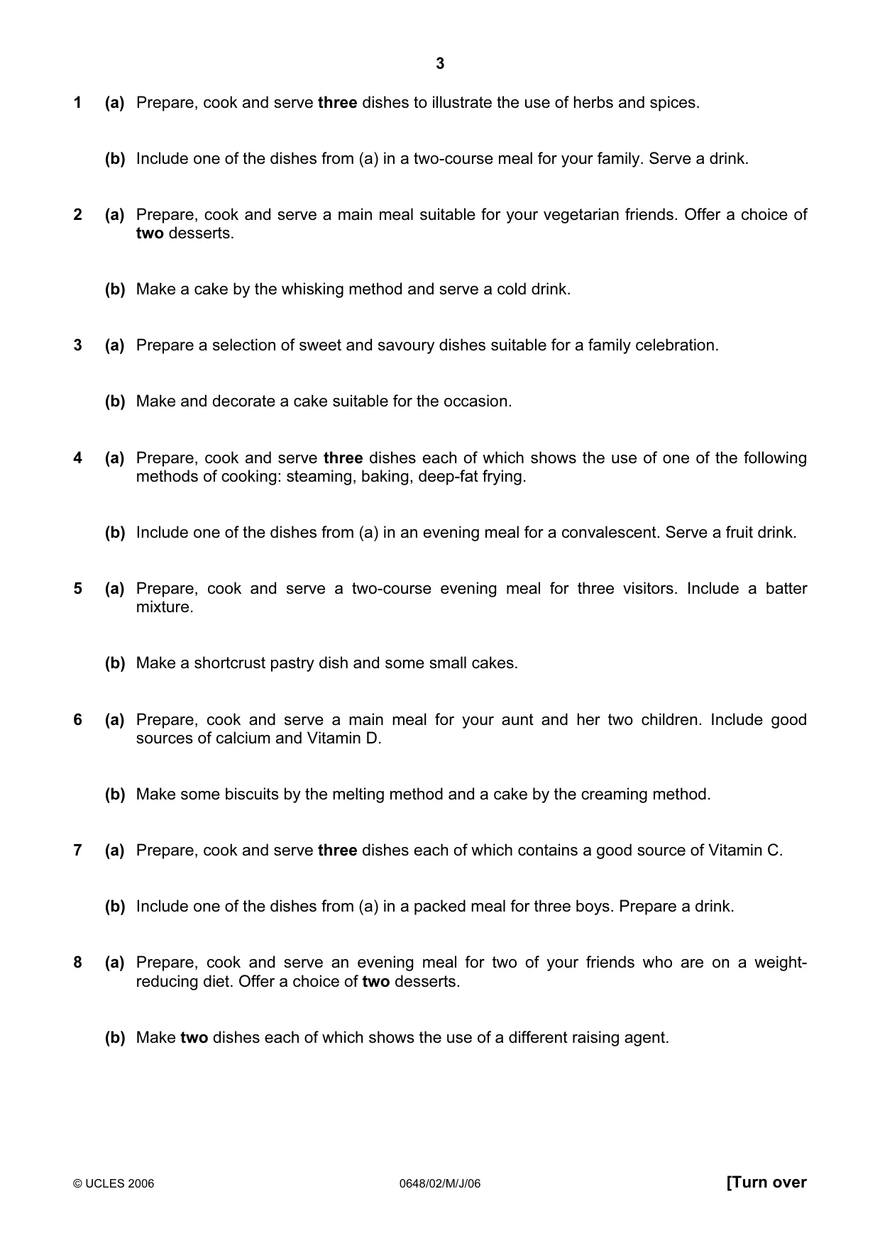 Cambridge IGCSE Food and Nutrition 0648 2006 May/June Paper 2 · Variant 1 question paper, page 3 of 4