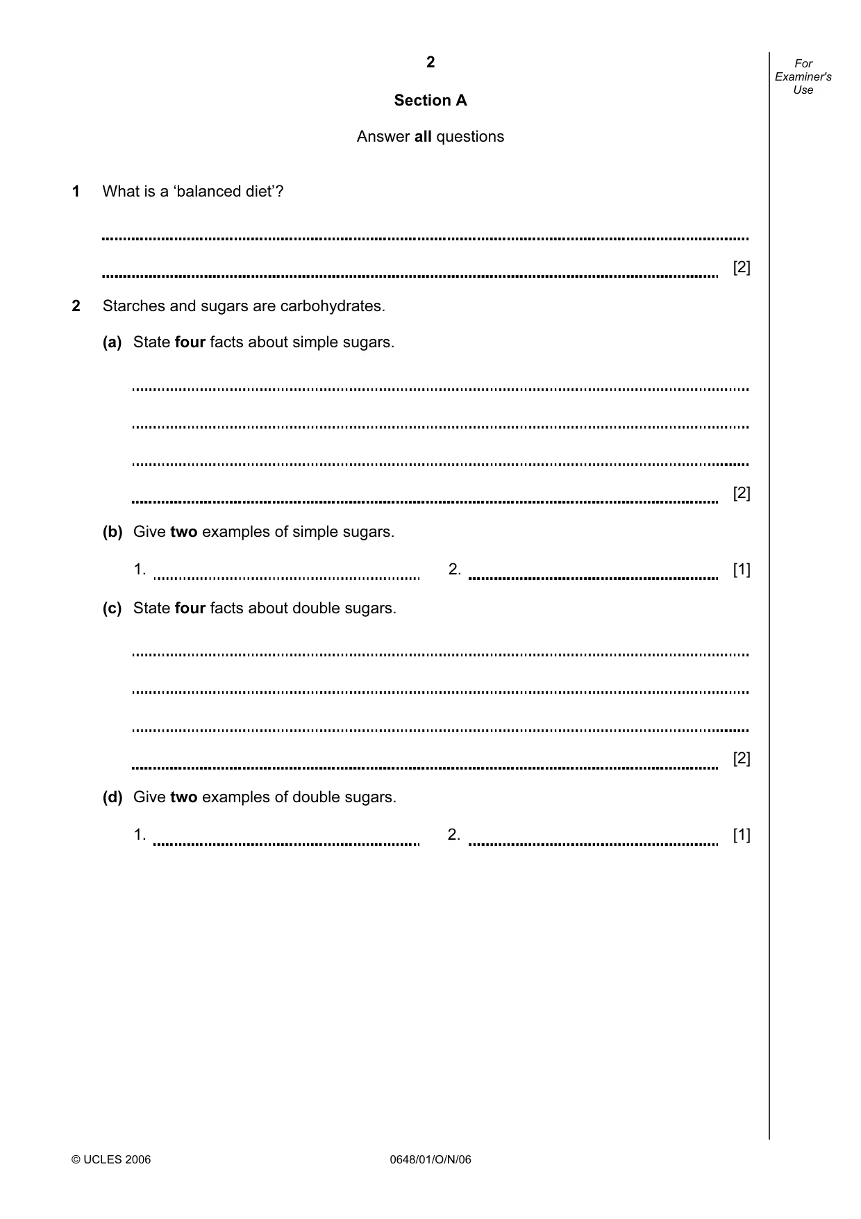 Cambridge IGCSE Food and Nutrition 0648 2006 Oct/Nov Paper 1 · Variant 1 question paper, page 2 of 16