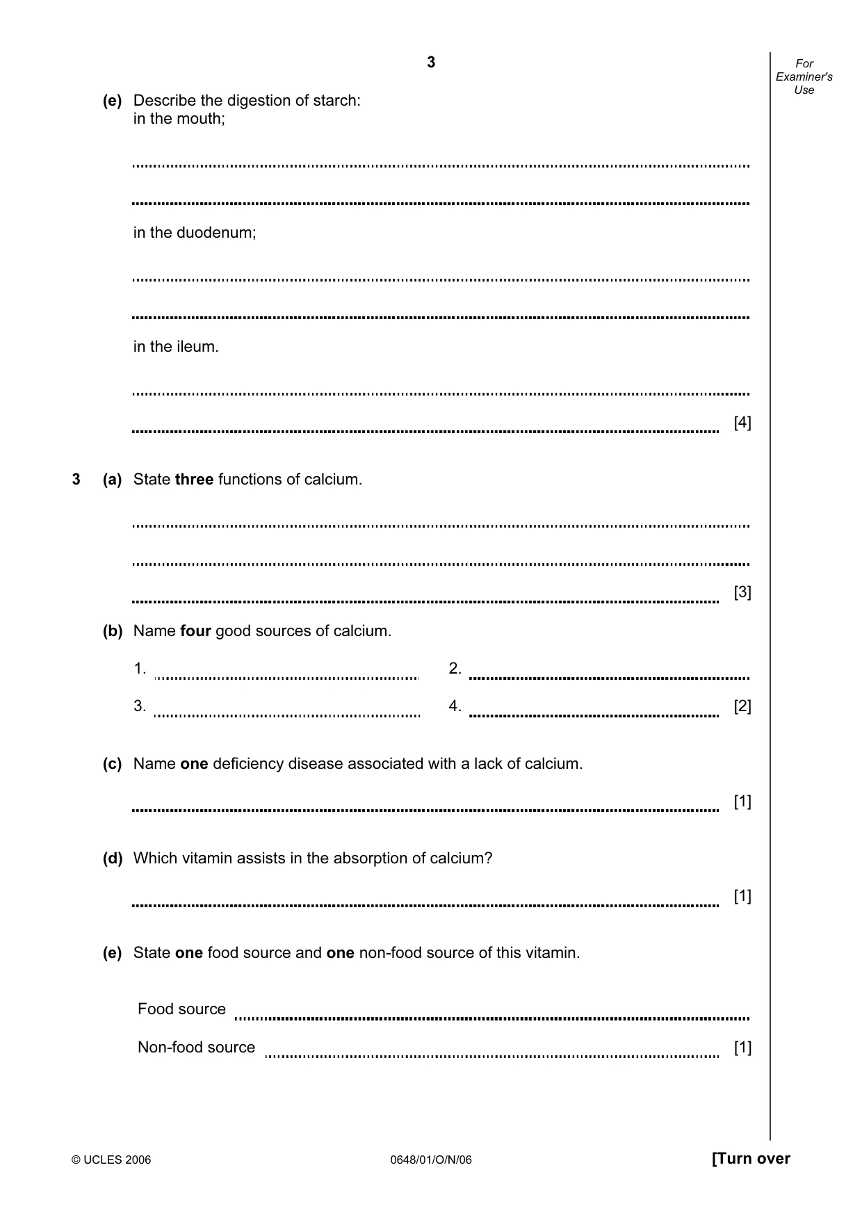 Cambridge IGCSE Food and Nutrition 0648 2006 Oct/Nov Paper 1 · Variant 1 question paper, page 3 of 16