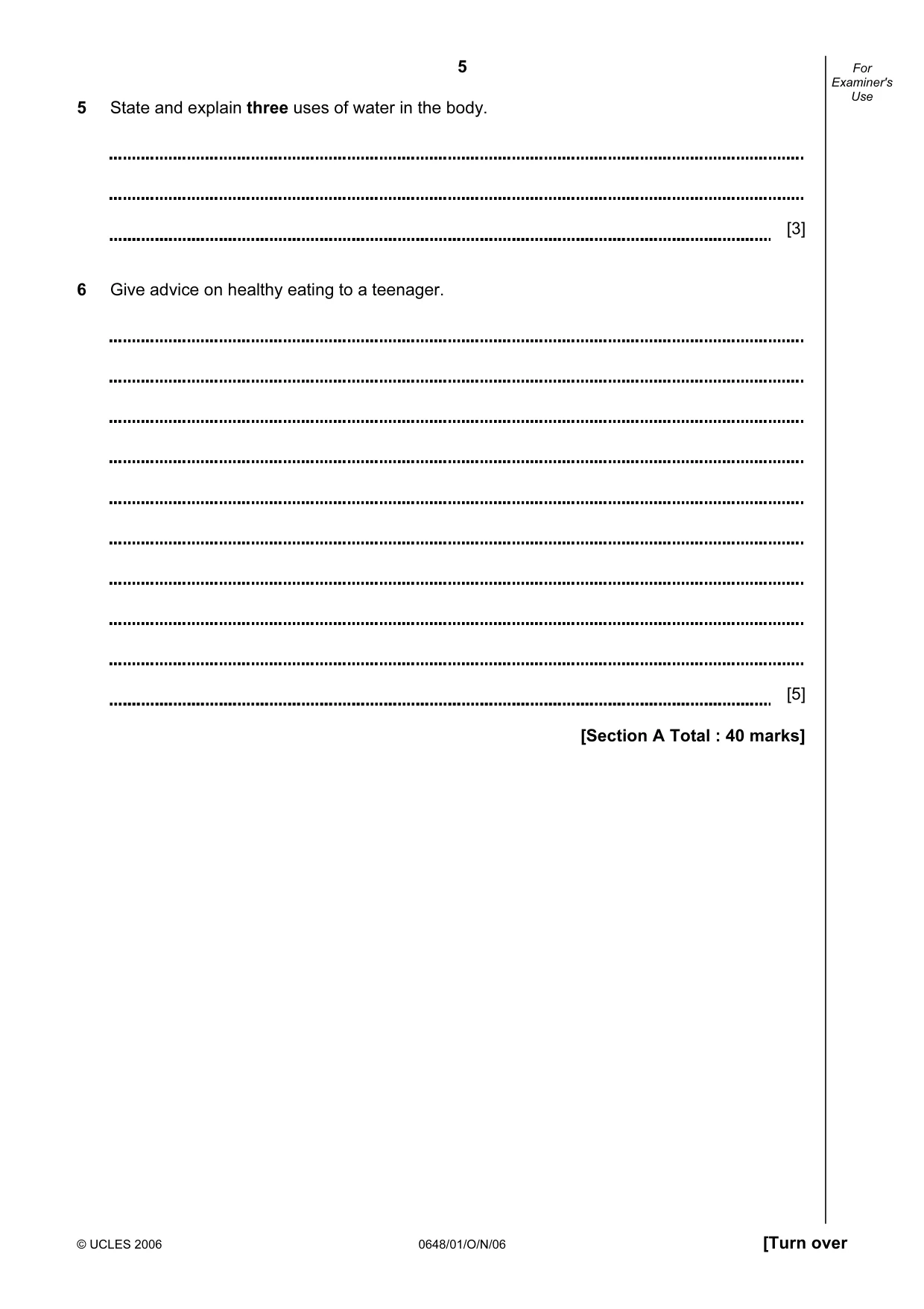 Cambridge IGCSE Food and Nutrition 0648 2006 Oct/Nov Paper 1 · Variant 1 question paper, page 5 of 16