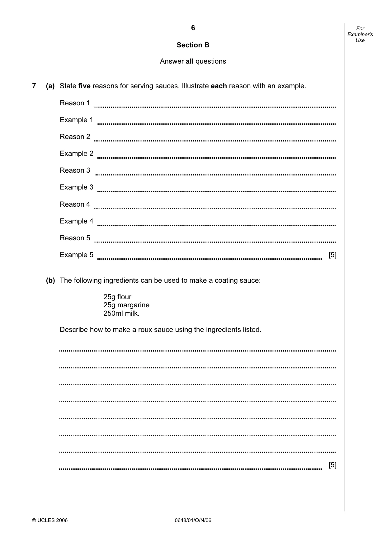 Cambridge IGCSE Food and Nutrition 0648 2006 Oct/Nov Paper 1 · Variant 1 question paper, page 6 of 16