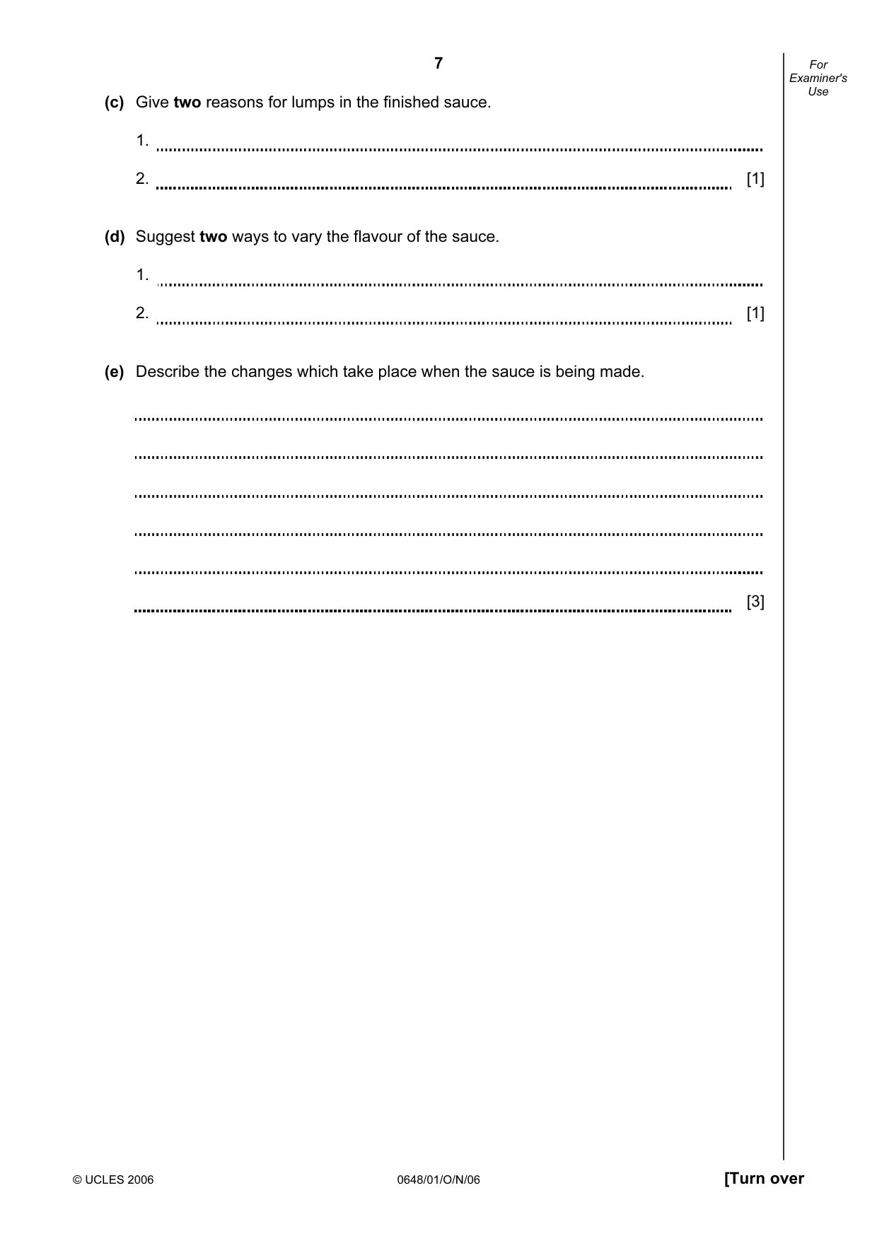 Cambridge IGCSE Food and Nutrition 0648 2006 Oct/Nov Paper 1 · Variant 1 question paper, page 7 of 16