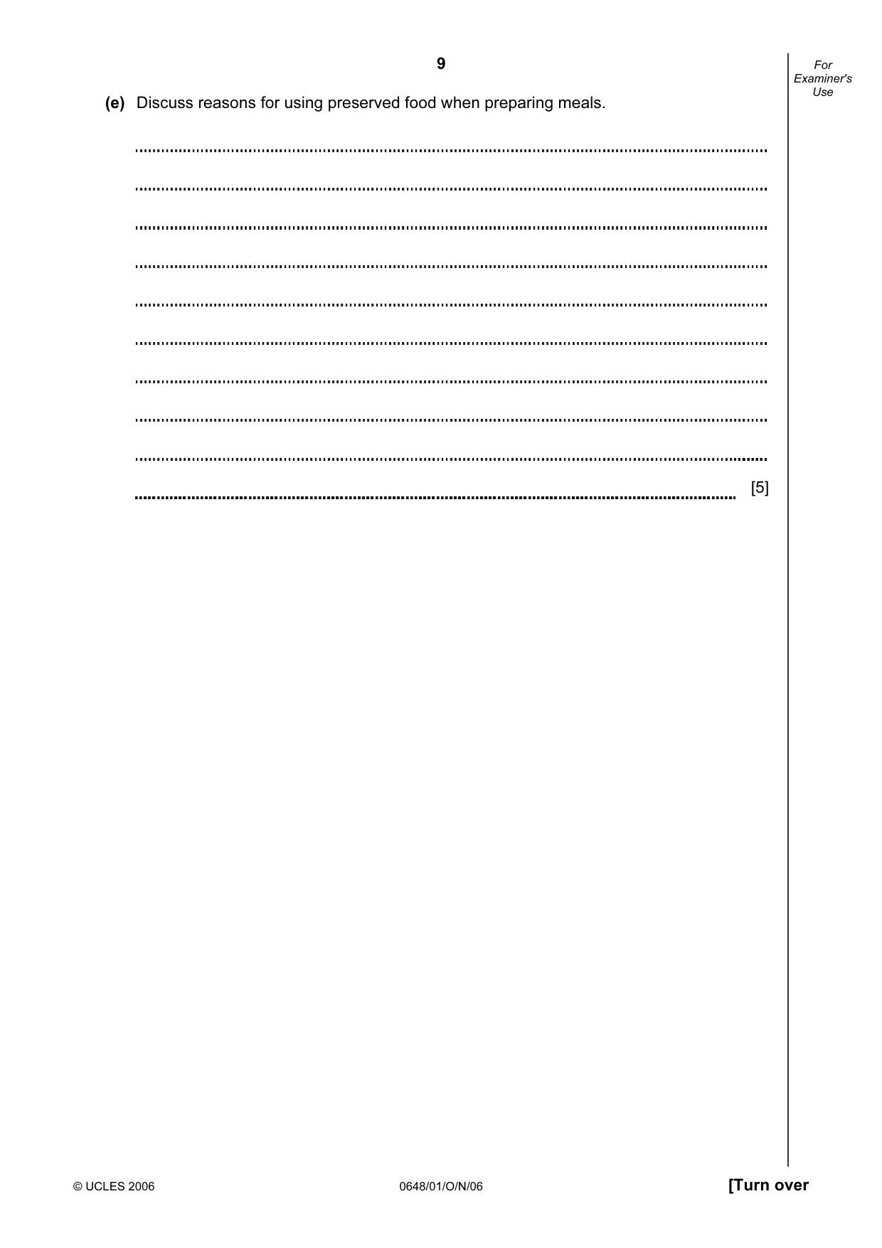 Cambridge IGCSE Food and Nutrition 0648 2006 Oct/Nov Paper 1 · Variant 1 question paper, page 9 of 16
