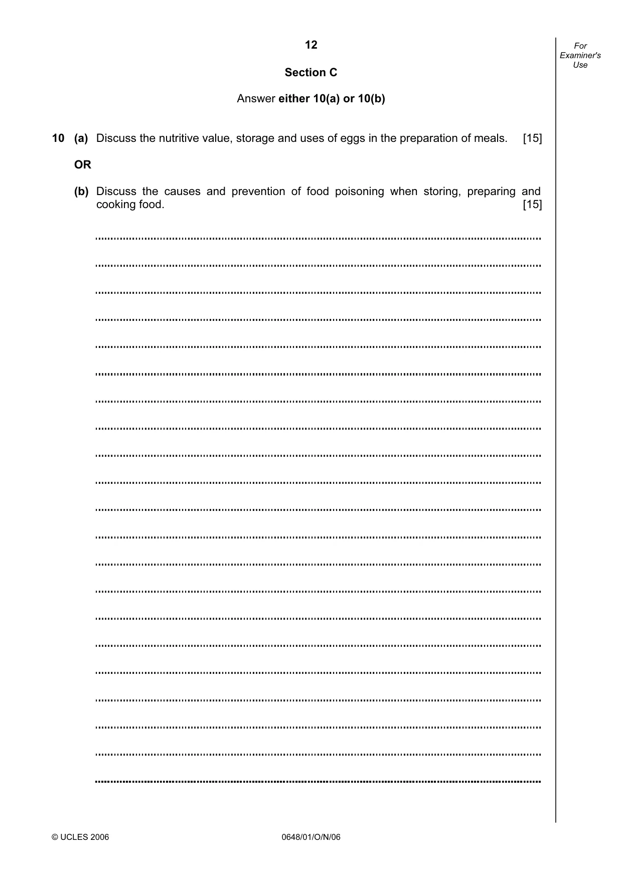 Cambridge IGCSE Food and Nutrition 0648 2006 Oct/Nov Paper 1 · Variant 1 question paper, page 12 of 16