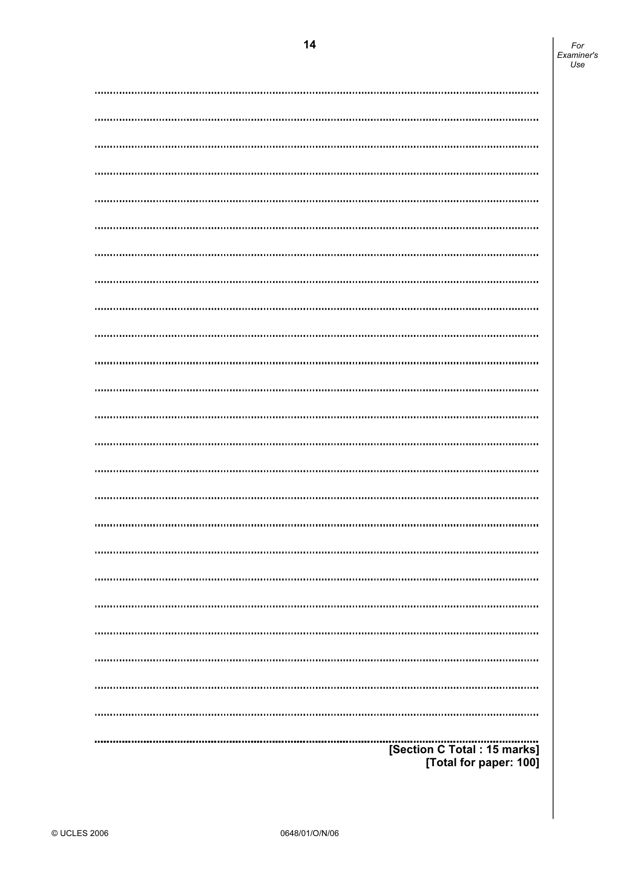 Cambridge IGCSE Food and Nutrition 0648 2006 Oct/Nov Paper 1 · Variant 1 question paper, page 14 of 16
