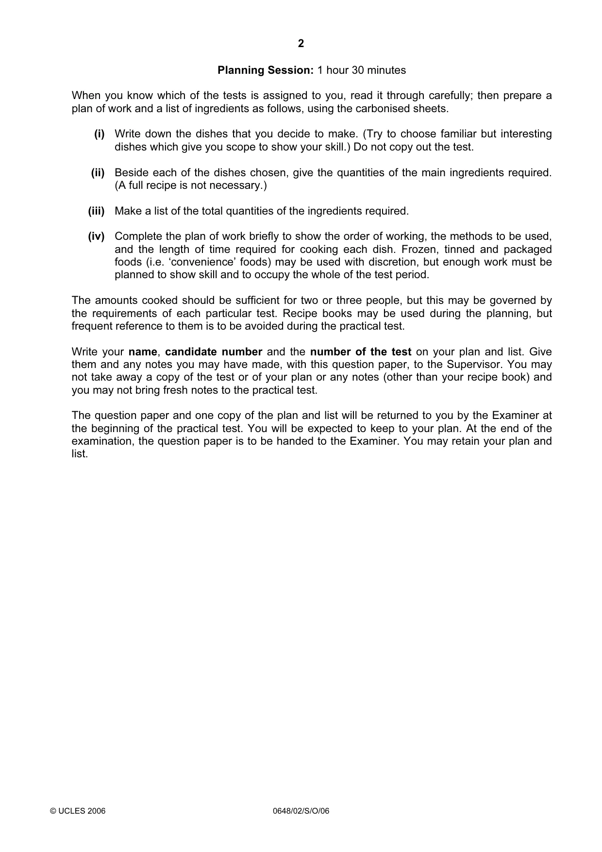 Cambridge IGCSE Food and Nutrition 0648 2006 Oct/Nov Paper 2 · Variant 1 question paper, page 2 of 4