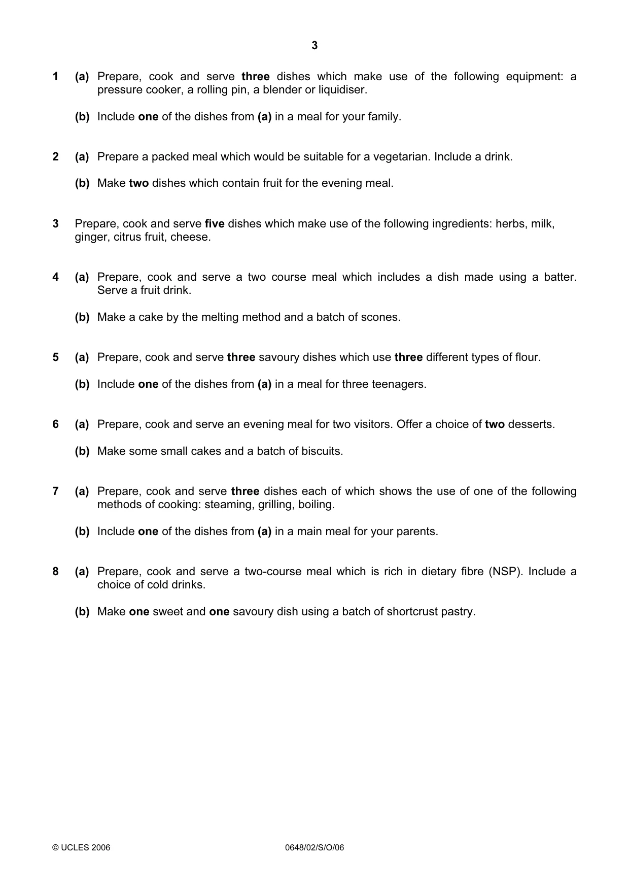 Cambridge IGCSE Food and Nutrition 0648 2006 Oct/Nov Paper 2 · Variant 1 question paper, page 3 of 4