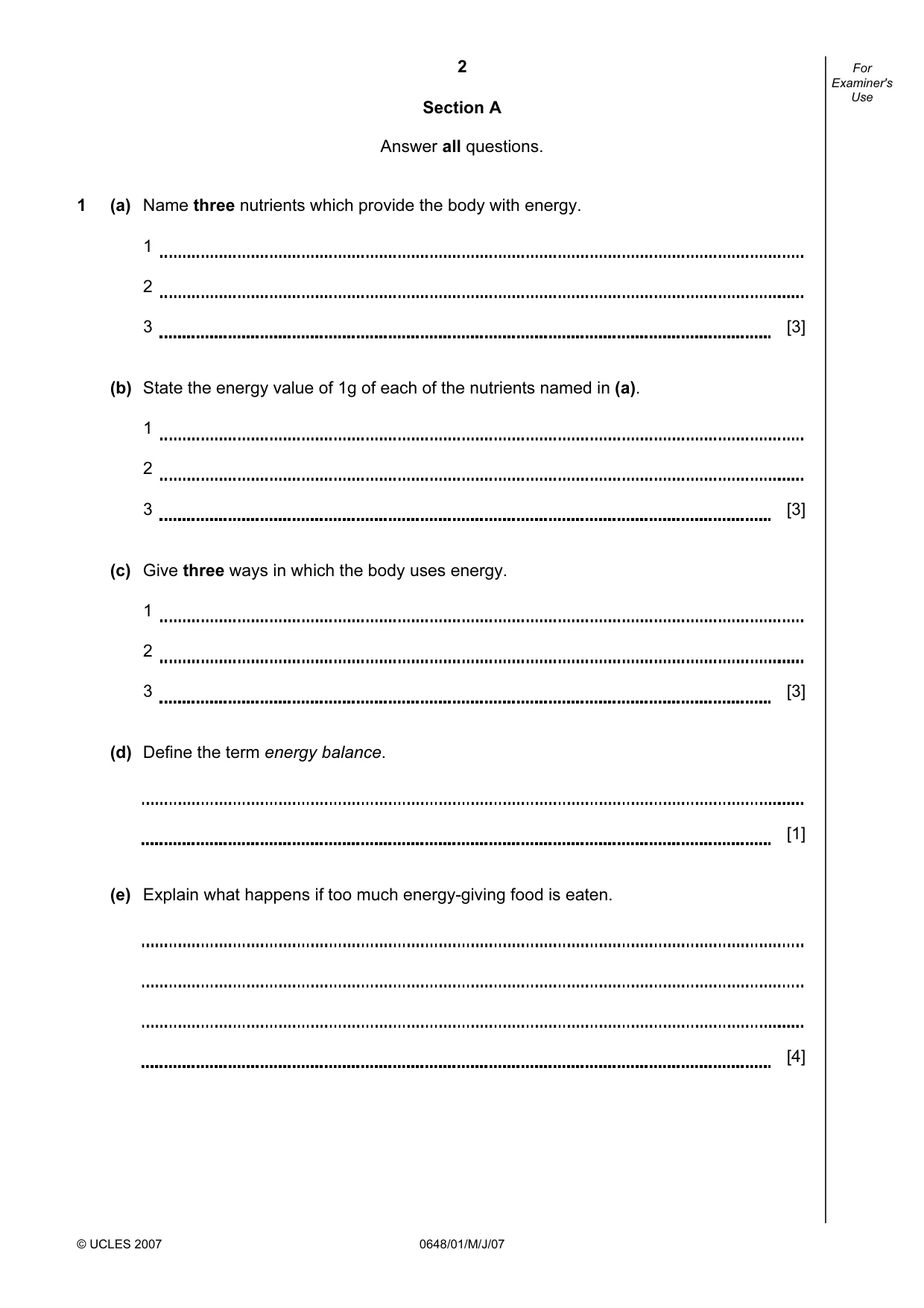 Cambridge IGCSE Food and Nutrition 0648 2007 May/June Paper 1 · Variant 1 question paper, page 2 of 16