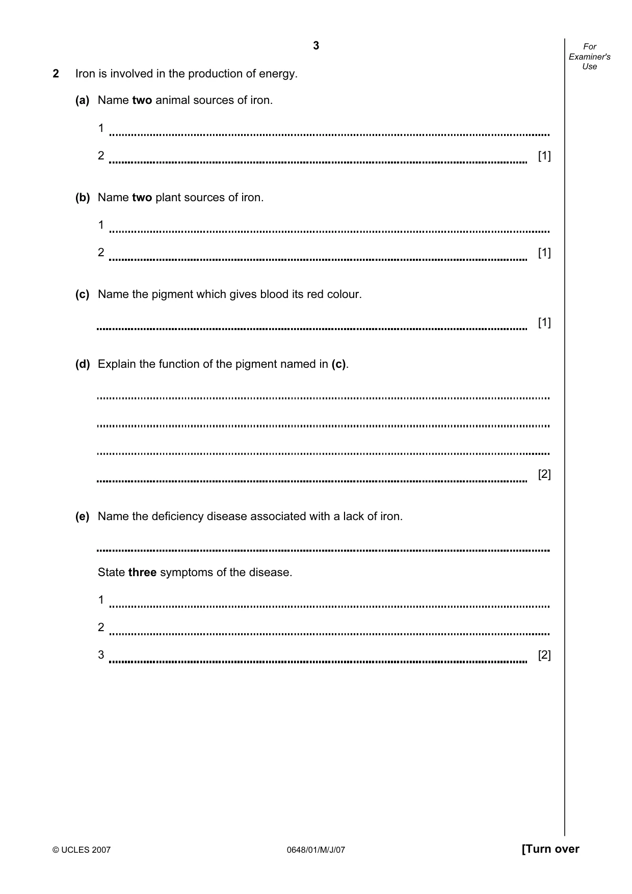 Cambridge IGCSE Food and Nutrition 0648 2007 May/June Paper 1 · Variant 1 question paper, page 3 of 16