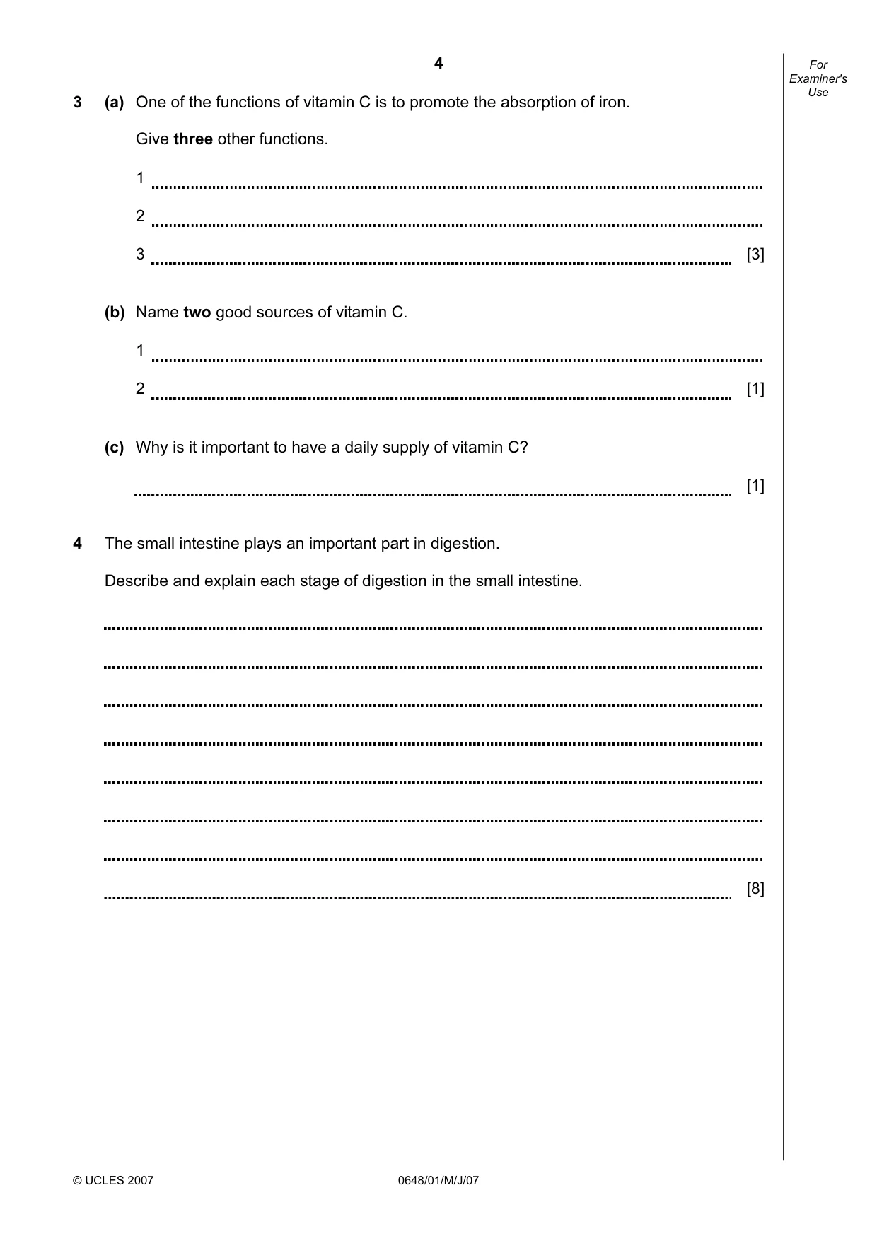 Cambridge IGCSE Food and Nutrition 0648 2007 May/June Paper 1 · Variant 1 question paper, page 4 of 16
