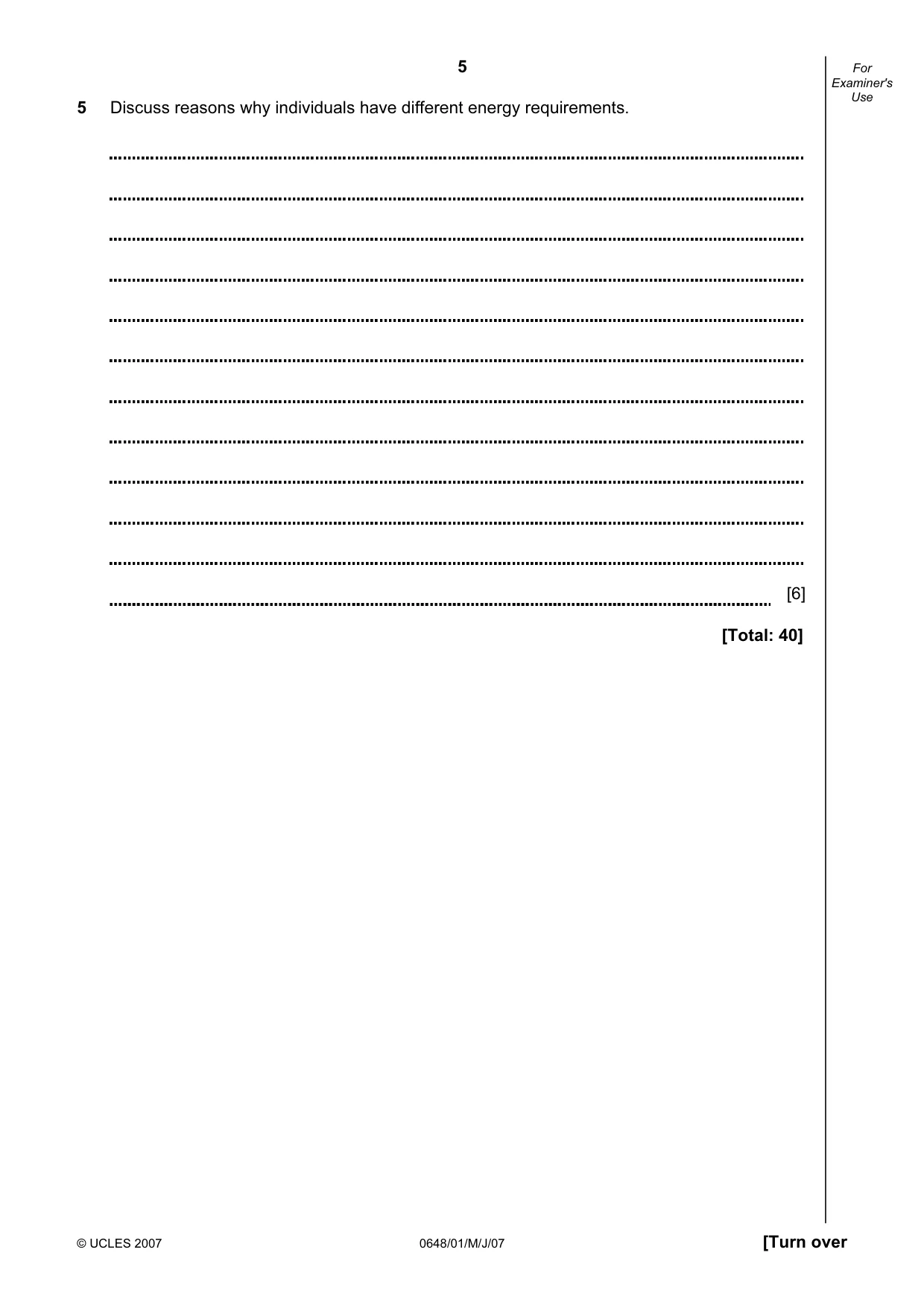 Cambridge IGCSE Food and Nutrition 0648 2007 May/June Paper 1 · Variant 1 question paper, page 5 of 16