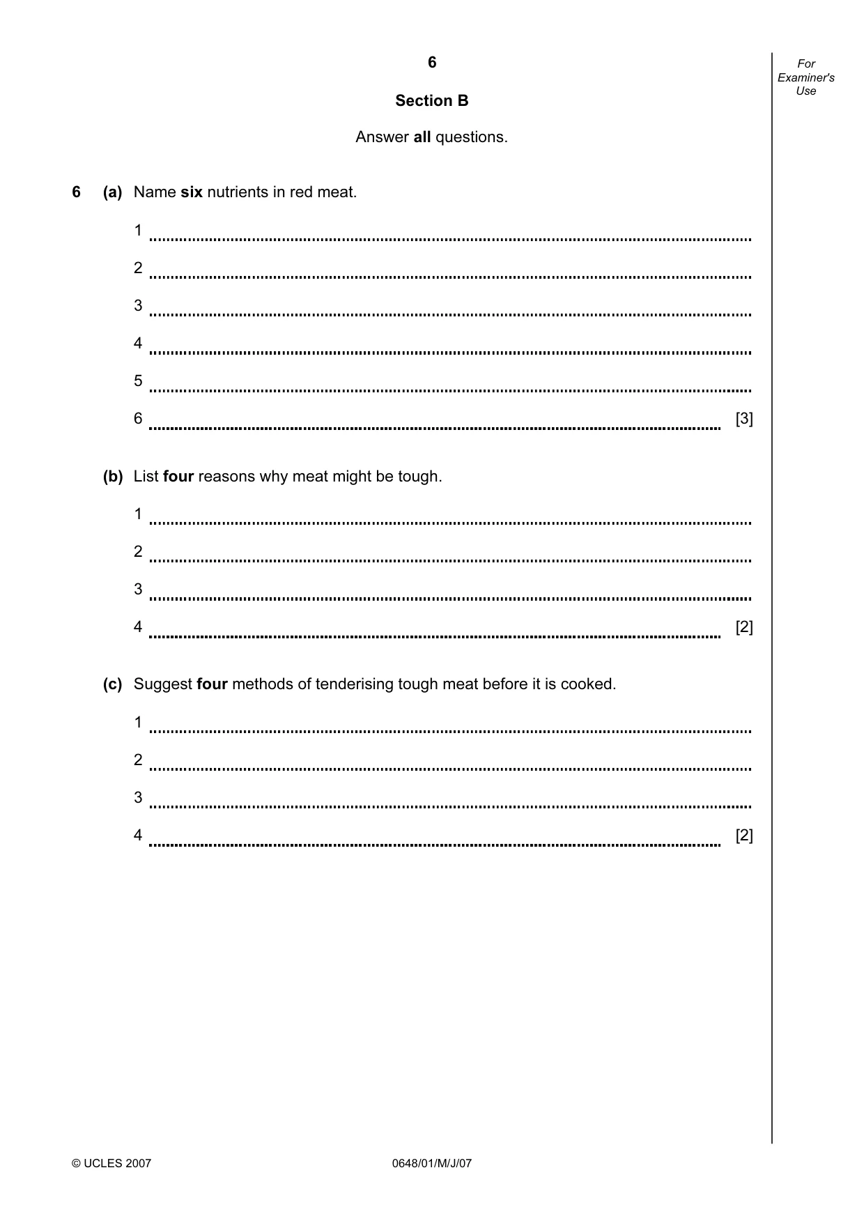 Cambridge IGCSE Food and Nutrition 0648 2007 May/June Paper 1 · Variant 1 question paper, page 6 of 16