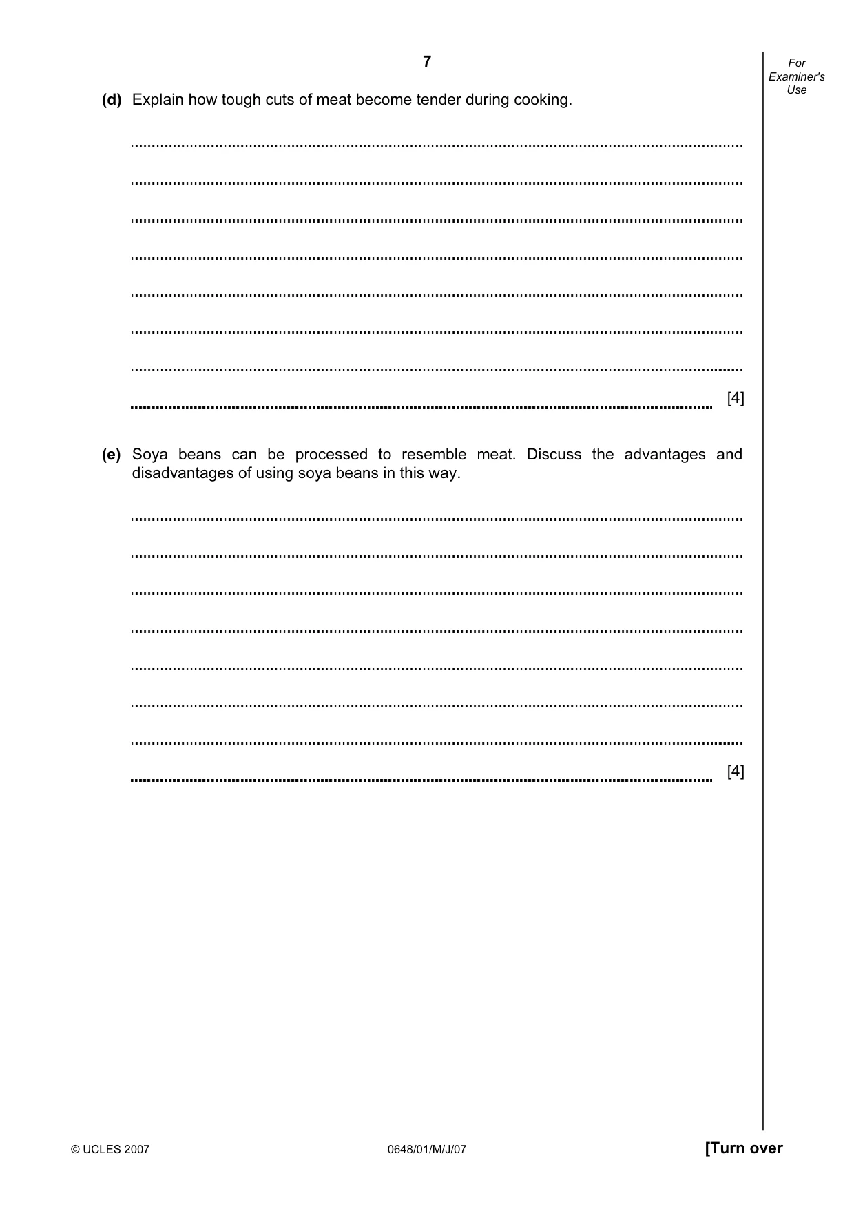 Cambridge IGCSE Food and Nutrition 0648 2007 May/June Paper 1 · Variant 1 question paper, page 7 of 16