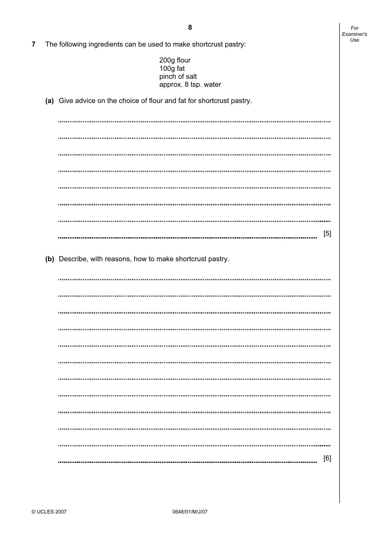 Cambridge IGCSE Food and Nutrition 0648 2007 May/June Paper 1 · Variant 1 question paper, page 8 of 16