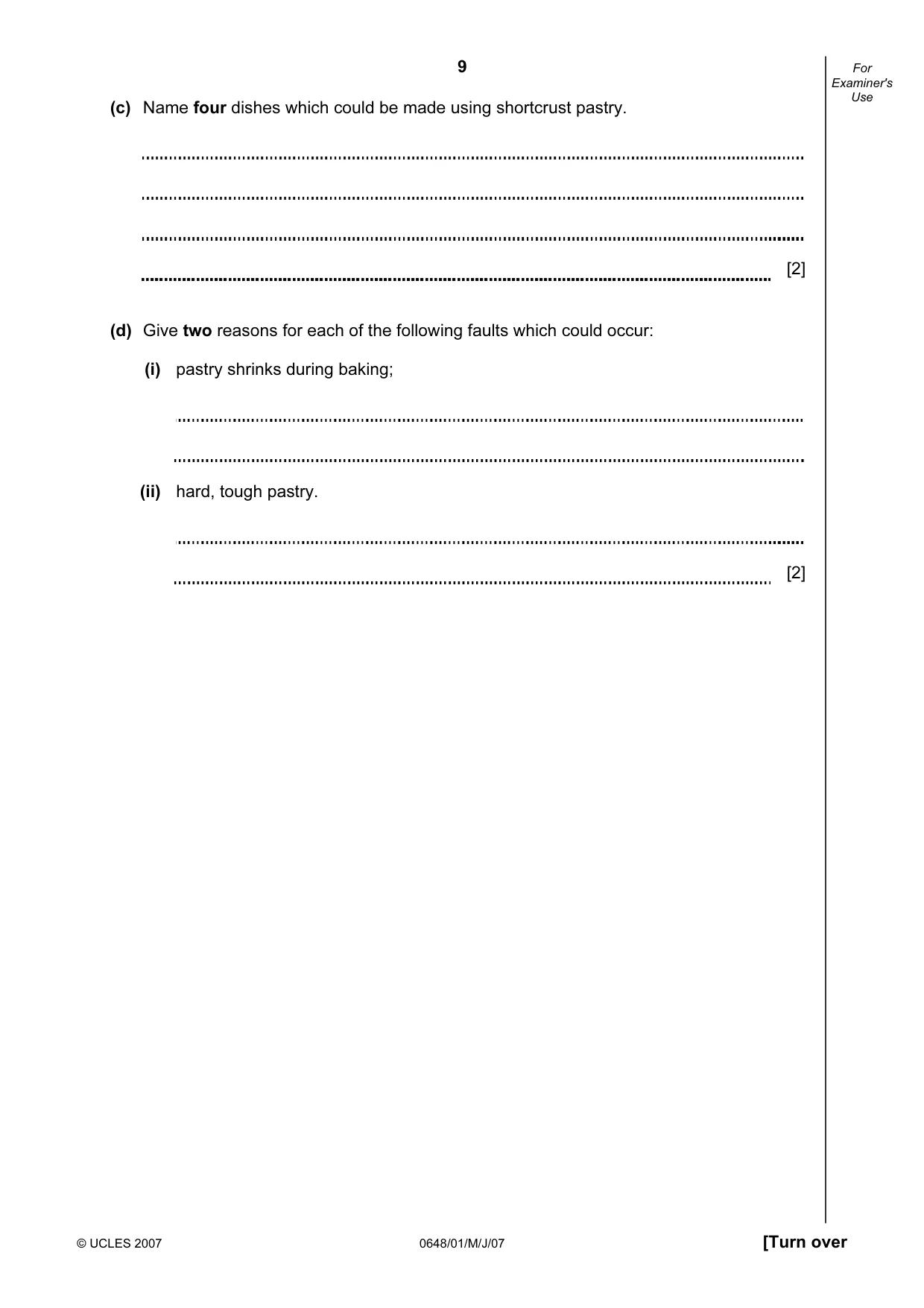 Cambridge IGCSE Food and Nutrition 0648 2007 May/June Paper 1 · Variant 1 question paper, page 9 of 16
