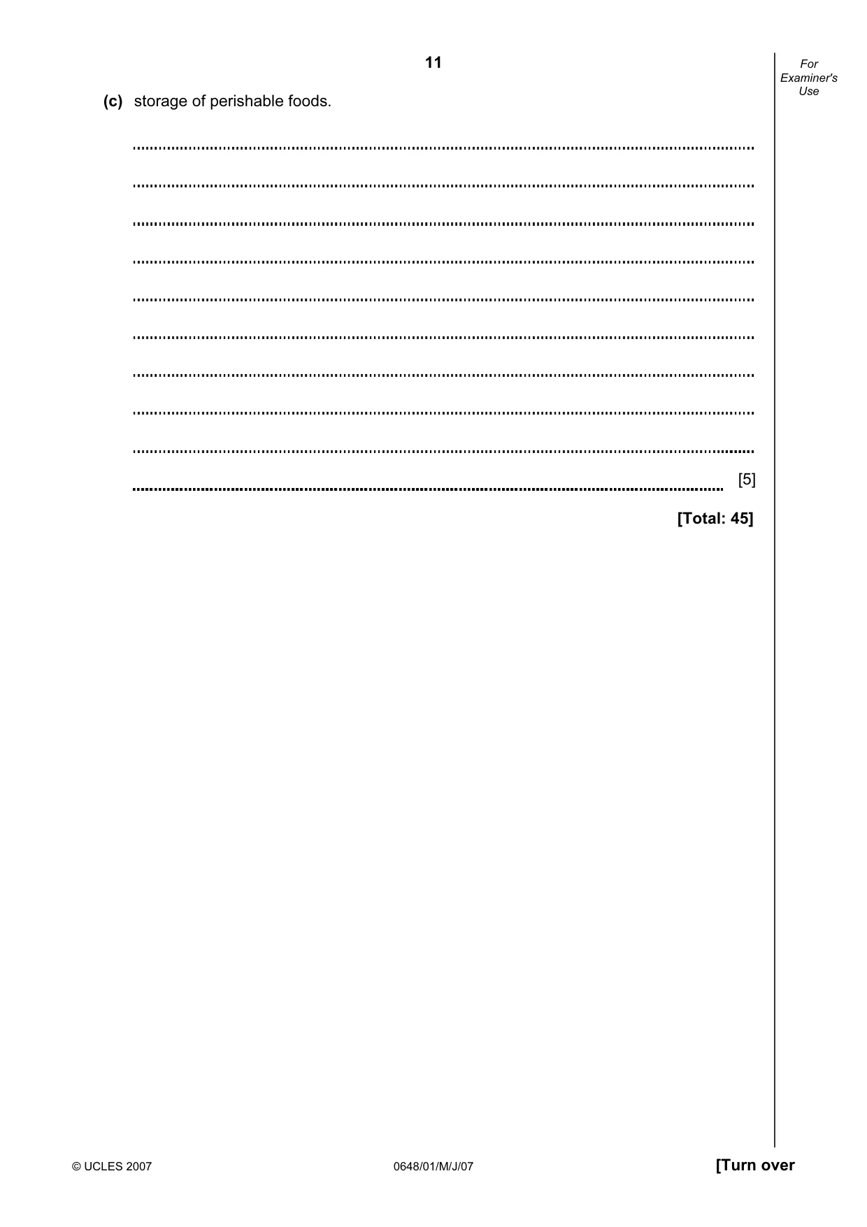Cambridge IGCSE Food and Nutrition 0648 2007 May/June Paper 1 · Variant 1 question paper, page 11 of 16